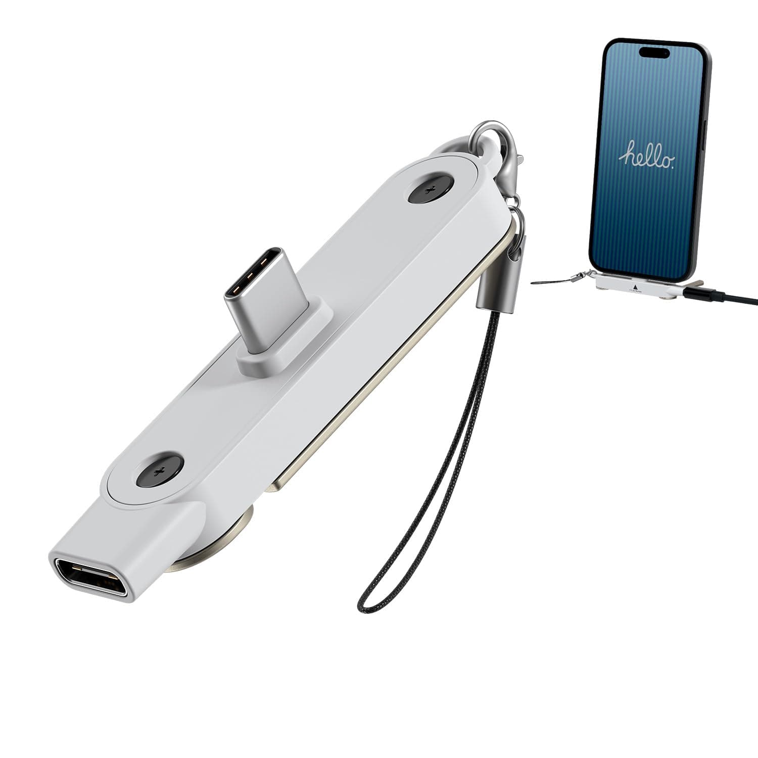 Portronics 240W Dockpin Type C to Type C Adapter with in Built Stand, Smart E-Marker Chipset, Pocket-Sized Connector, Compact Cable-Free Design, Compatible with Laptops, Smartphones, Tablets(White)