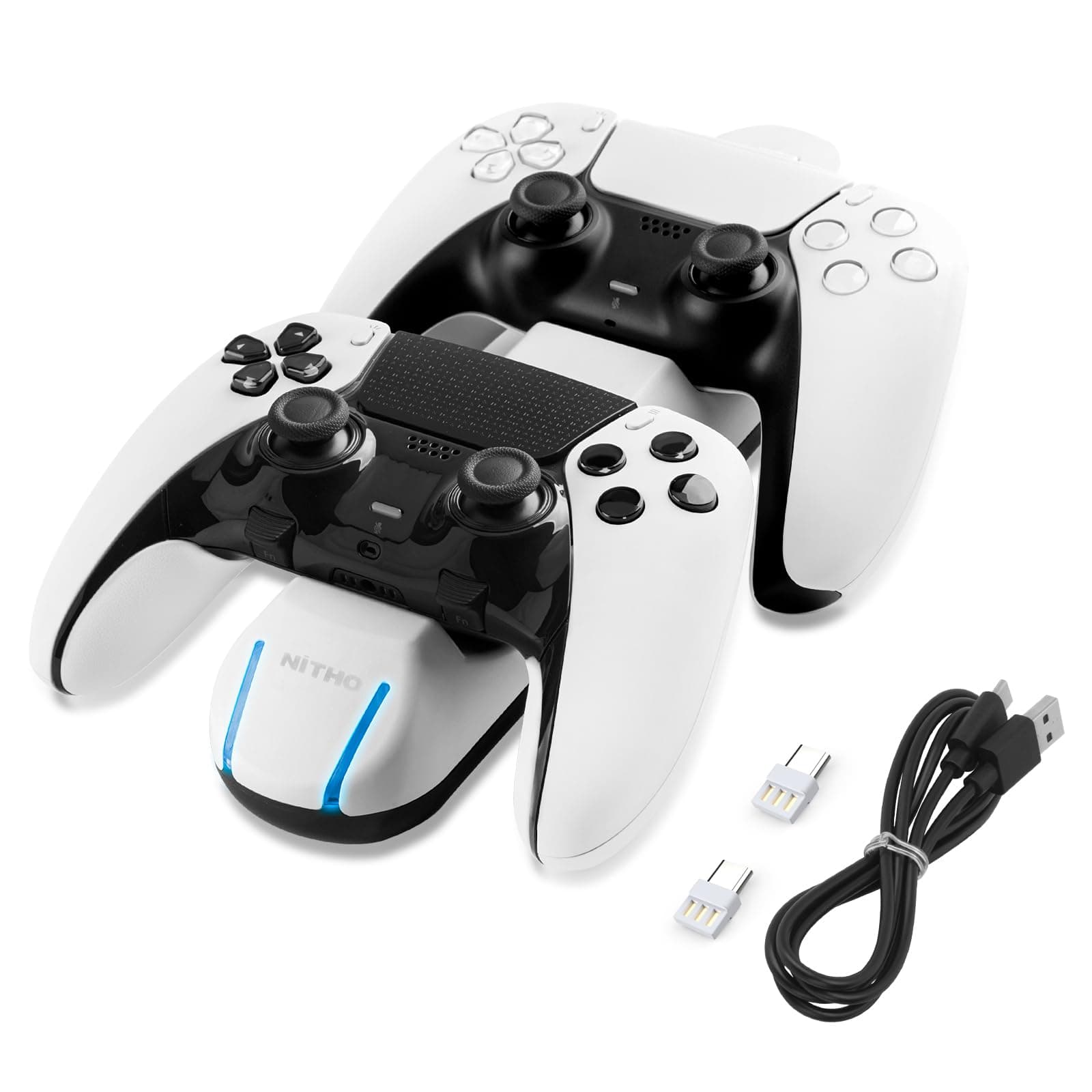 NiTHO CHARGING STATION for PS5 with Easy & Safe plugs Charging Dock Playstation 5/ Edge Controllers LED Indicators, Quick Charging Station, White