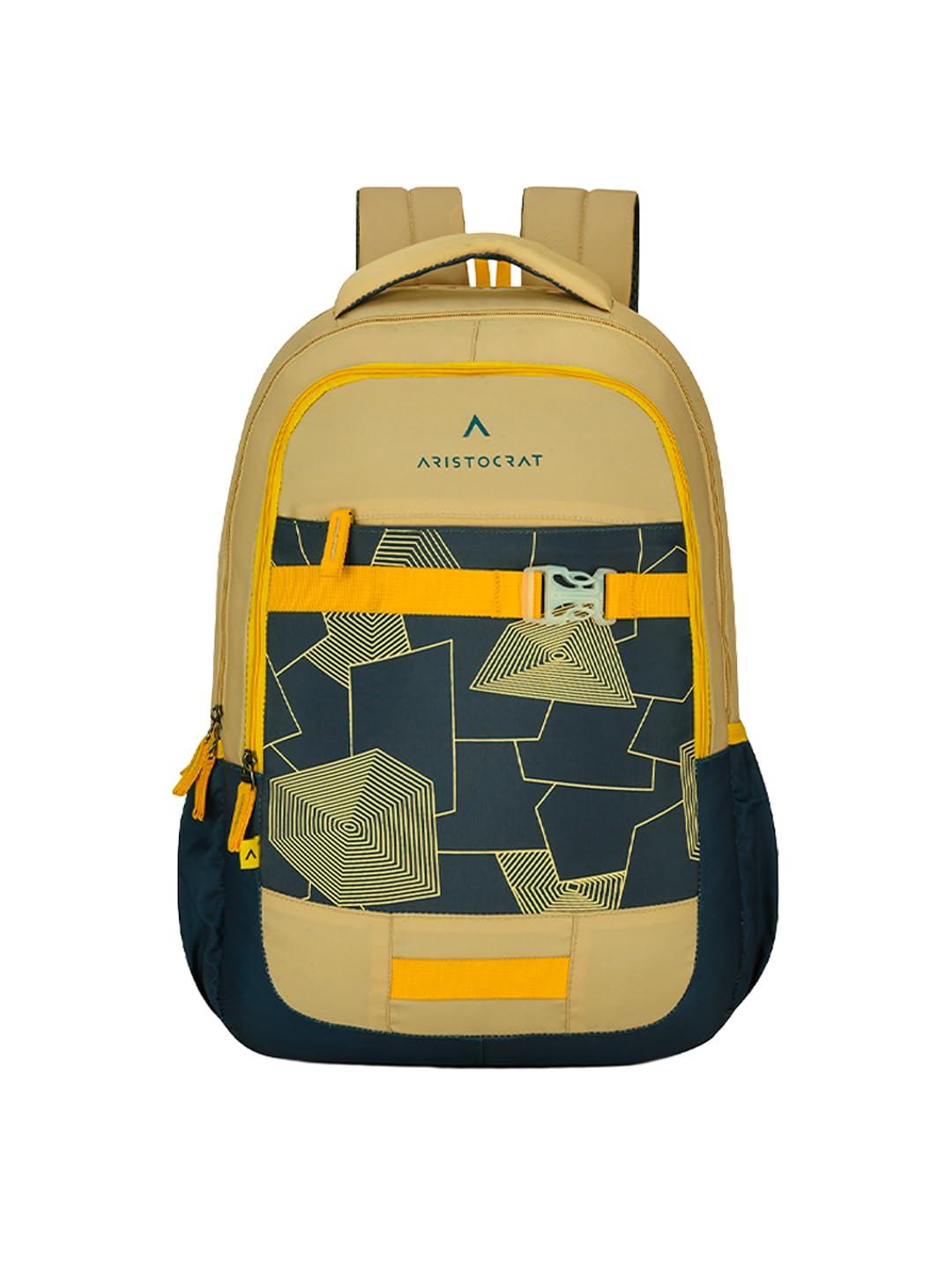 Aristocrat Buzz Casual Backpack 30L | 3 Compartments with Quick-Access Front Pocket | Padded Shoulder Straps & Side Bottle Holders | Office & Travel Backpack for Men & Women (Beige & Grey)