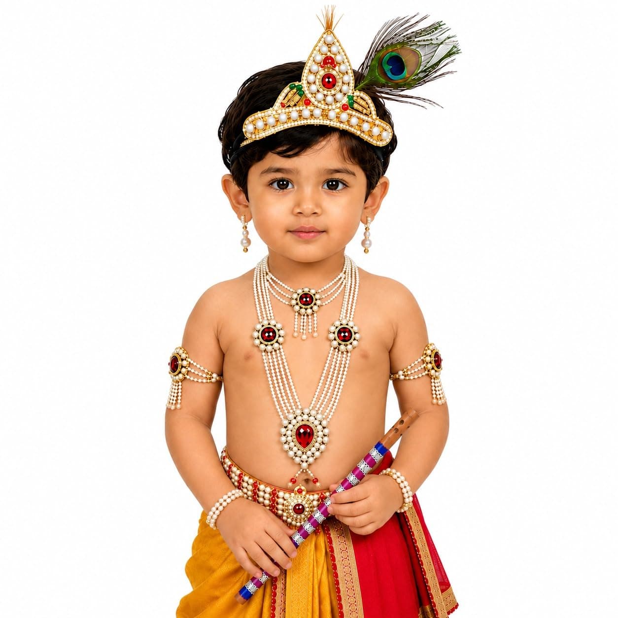 Raj Fancy Dresses Bal Krishna Dress for Kids, Shri Krishna Costume for Baby Boy and Girl, Janmashtami Fancy Dress Costume, Krishna Fancy Dress