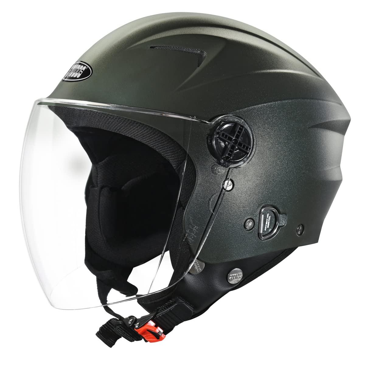 STUDDS RAY ISI Certified Open FACE Helmet for Men and Women with D - Ring Lock (Military Green-L)