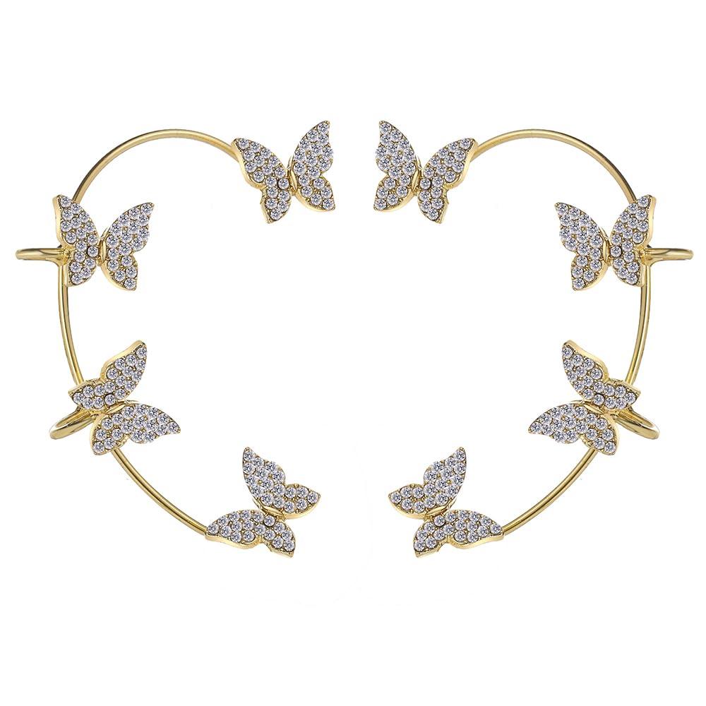 Shining Diva Fashion Latest Stylish 2 Pcs Combo Clip On Ear Cuff Earrings for Women and Girls (15590er)(Gold)