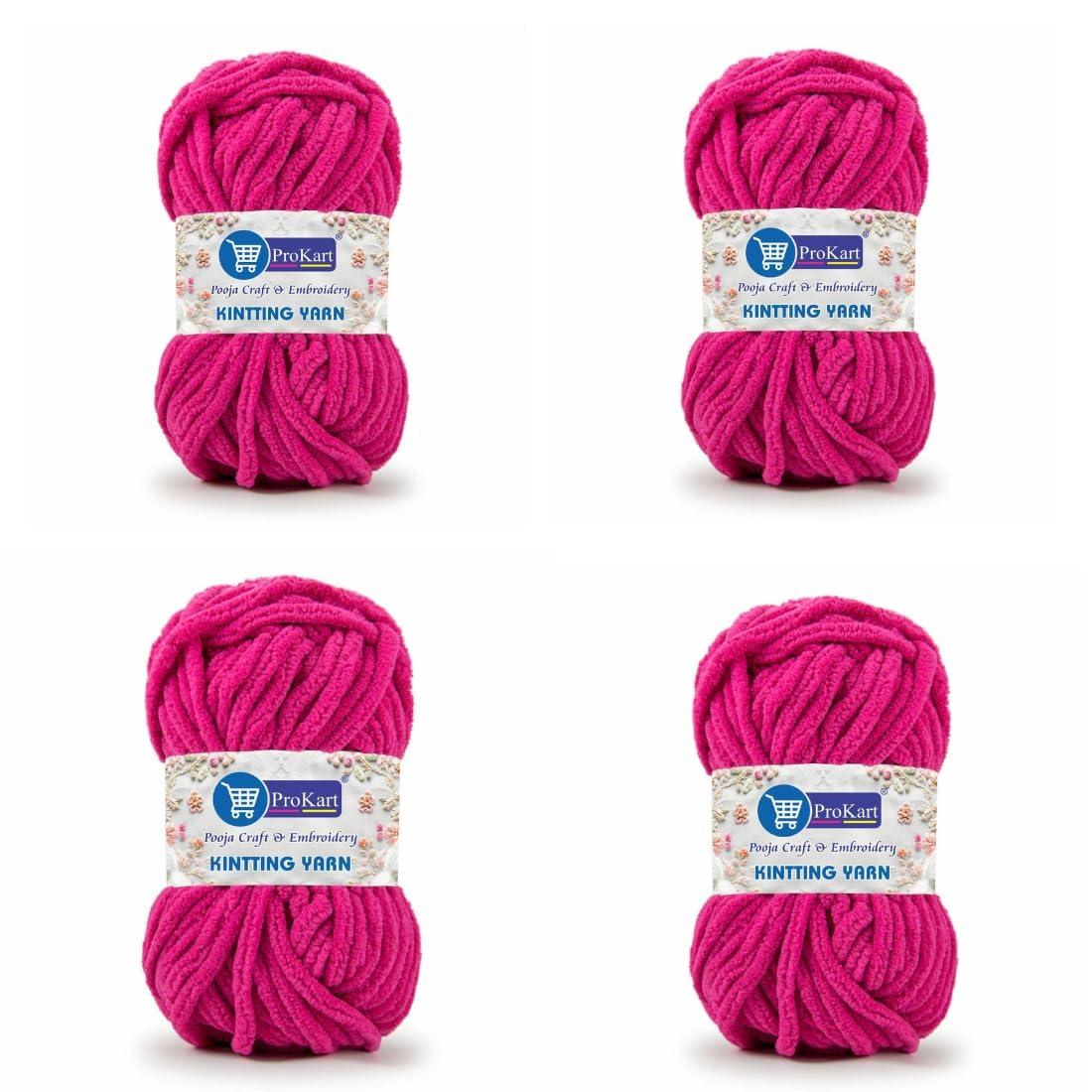 ProKart Premium Blankie Wool, Plush & Cuddly, Chenille Yarn Supersoft Hand Knitting Wool Ball | Blanket Thick/Mottu Yarn Ball Suitable for Hand Knitting and Crocheting (Dark Pink, 100gms x 4 Pack)