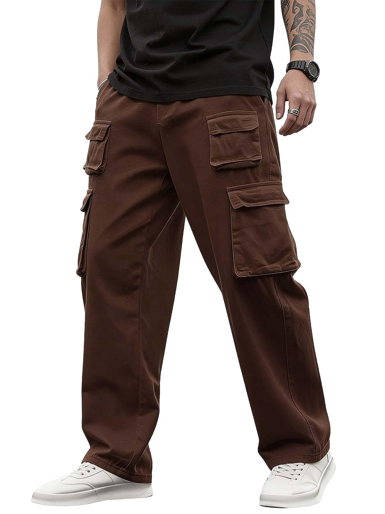 Lymio Cargo for Men | Cotton Cargo Pant | Drawstring Waist Pant (Also Available in Plus Sizes) (166-Brown-S)