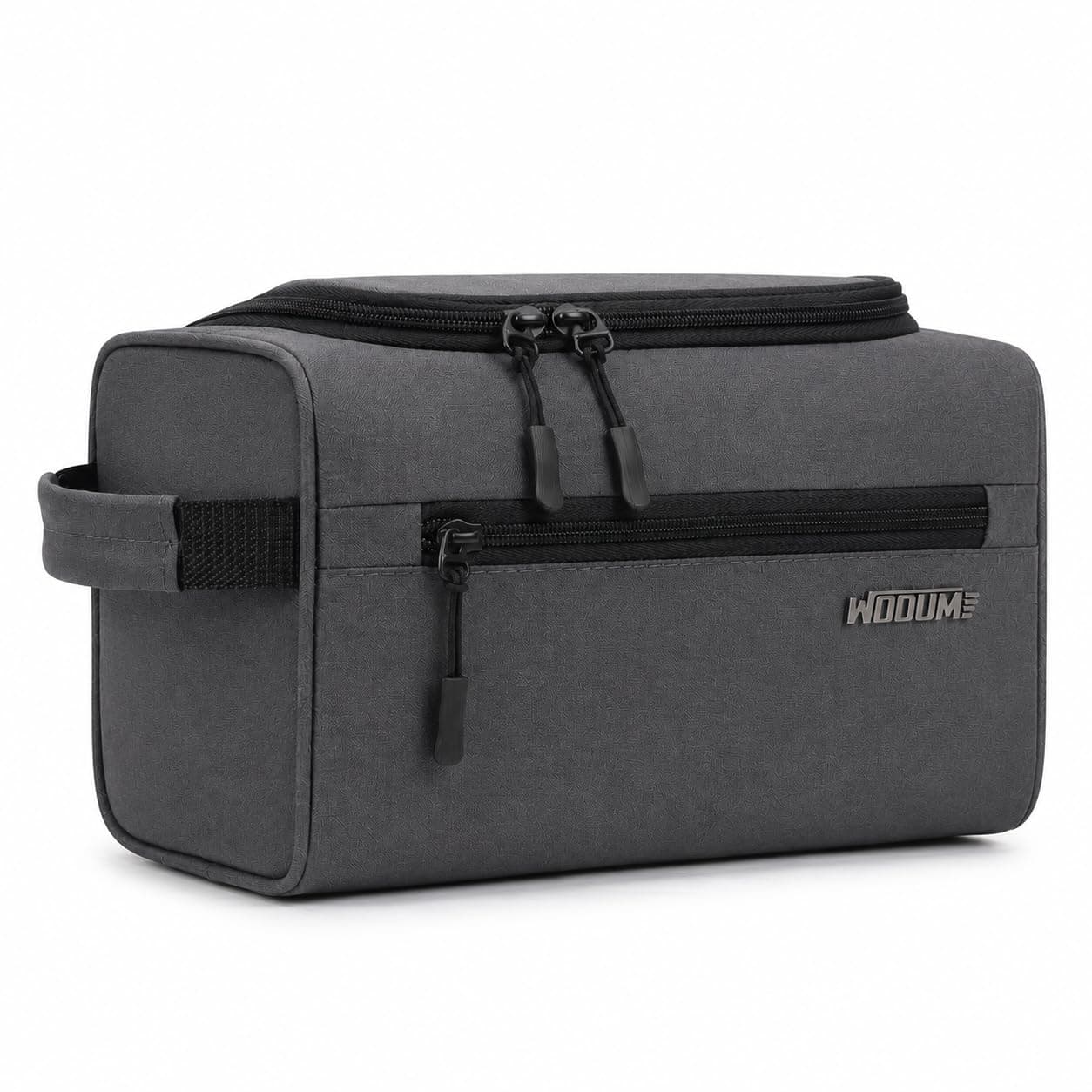 Wooum Travel Toiletry Bag for Men | Water-Resistant Bathroom Organizer with Hook | Compact Khadi Fabric Dopp Kit with Zipper & Mesh Pockets – Ideal for Travel, Gym & Daily Use (Grey)