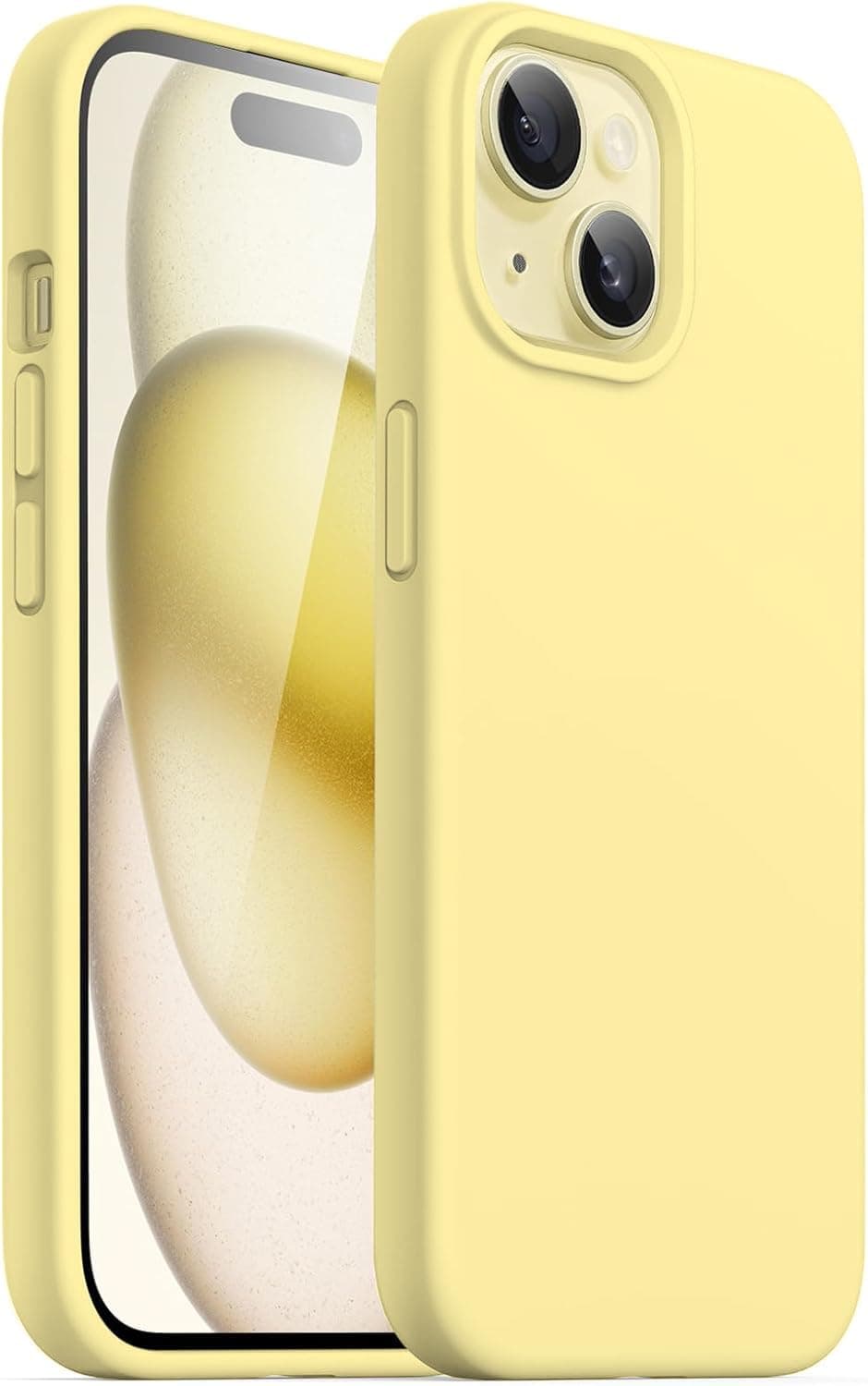 DIZORO Compatible For iPhone 15 Case 6.1, Slim Liquid Silicone Case 3 Layers Full Covered Soft Gel Rubber Phone Case Protective Cover 6.1 Inch (Yellow)