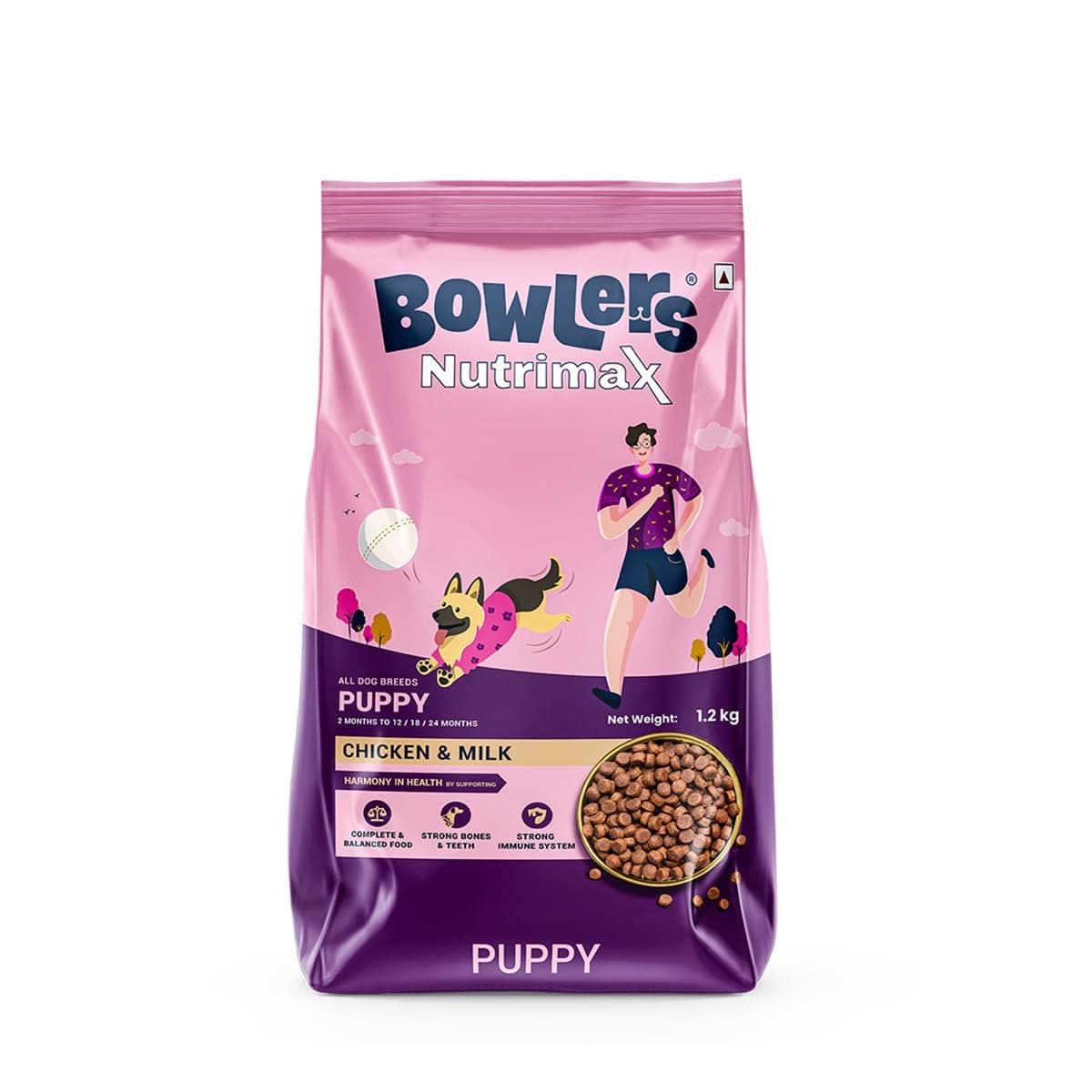 Bowlers Nutrimax Puppy Dry Dog Food | Chicken & Milk |1.2 kg | Smooth Digestion & Shiny Coat | Promote Healthy Growth | Strong Bones & Muscle Development