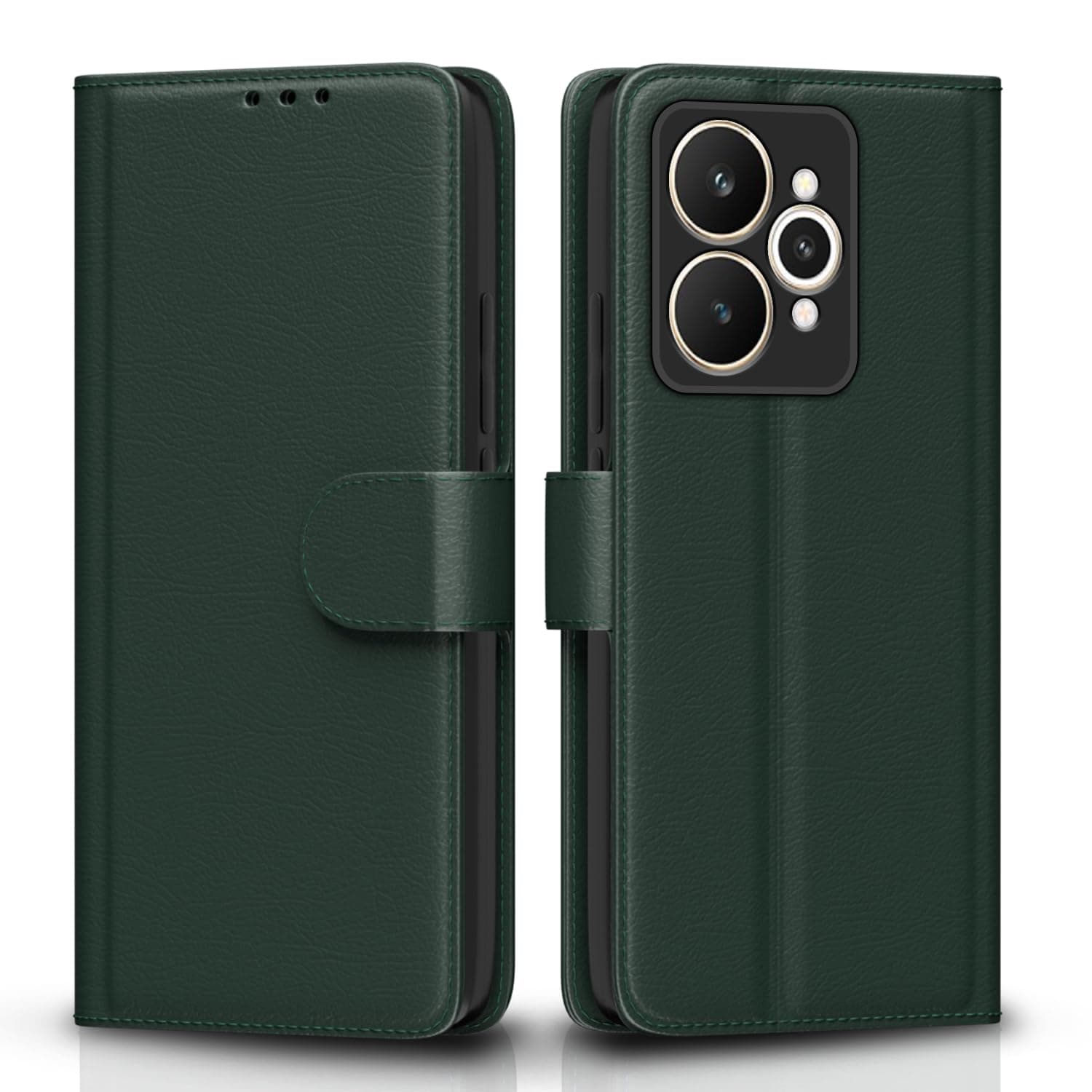 Pikkme Flip Cover for Realme 15 5G Leather Finish | Inside TPU with Card Pockets | Wallet Stand and Shock Proof | Complete Protection Flip Case(Green)