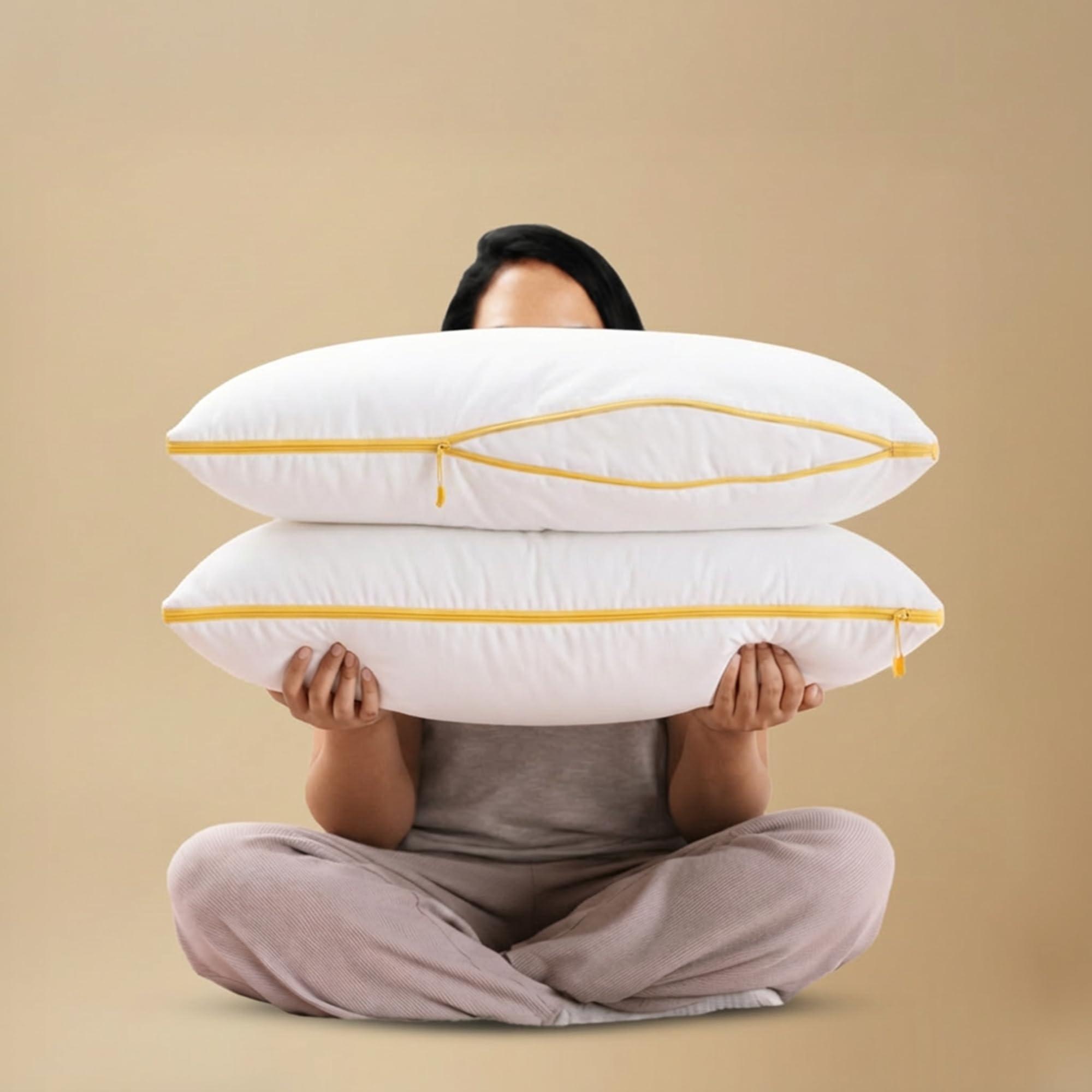 SleepyCat Cloud Pillow | Full-Size 100% Virgin Microfiber Pillow with No Lumps No Lint & No Shrinkage Guaranteed | 250TC Luxe Modal Fabric | Zipper Adjustable Firmness | White, Set of 2 (27x18 Inches)