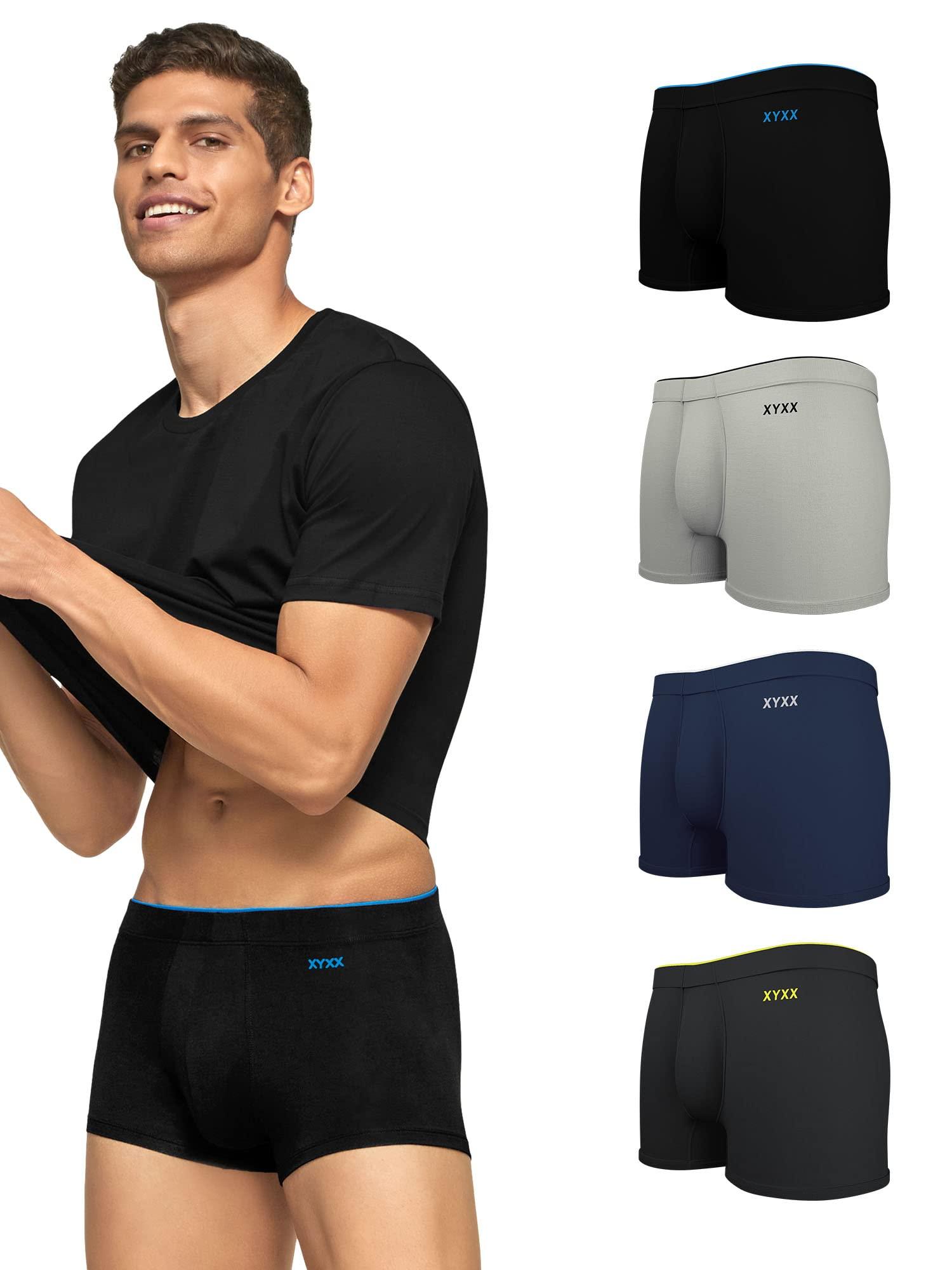 XYXX Men's Modal Classic Regular Trunks (Pack of 5) (XYTRNK_R1_5_Dress Blue+Coral Heather Grey+Black