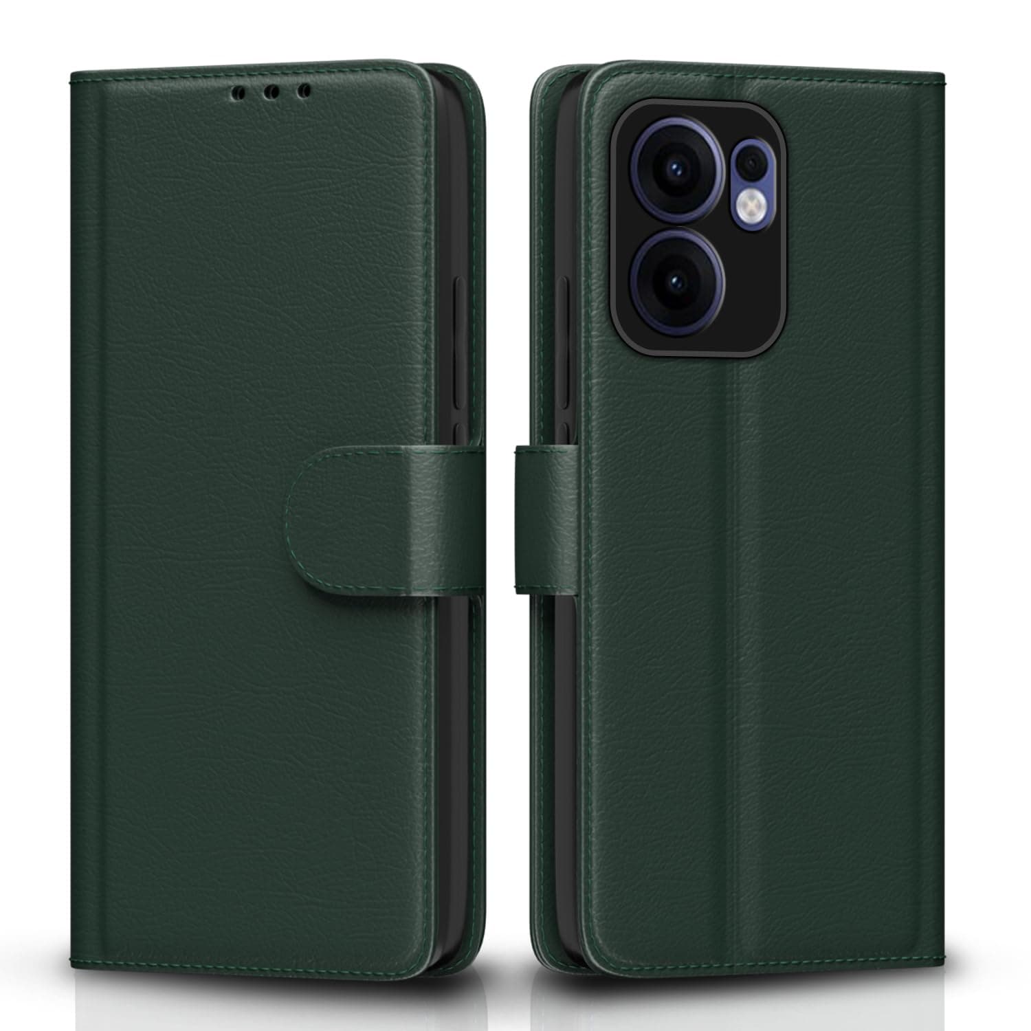 Pikkme Flip Cover for Oppo Reno 13F 5G Leather Finish | Inside TPU with Card Pockets | Wallet Stand and Shock Proof | Complete Protection Flip Case (Green)