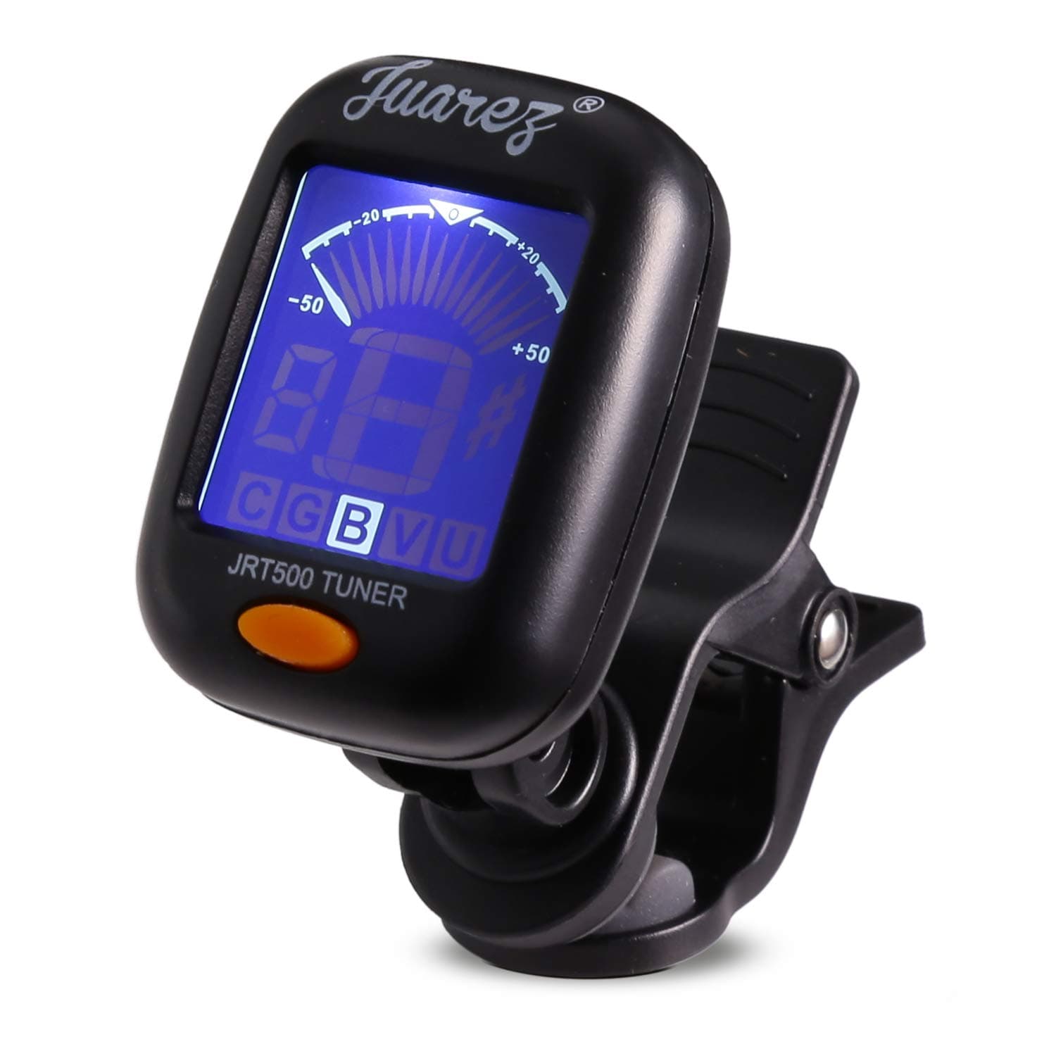 Juarez JRT500 Premium Clip-On Chromatic Tuner for Guitar, Bass, Violin & Ukulele – Digital LCD Screen with Dual Backlight, Portable & Accurate, CR2032 Button Battery Included