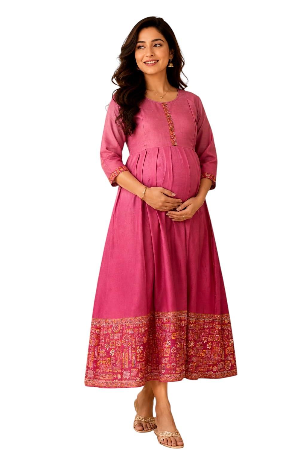 RITIJYA Feeding Kurta for Women with Zip | Maternity Kurti for Nursing Mothers | Concealed Zipper, Extra Pleats Pre to Post Pregnancy | Quick-Dry Comfort Fabric | S-4XL (9013_44R,Glorious Pink,2XL)