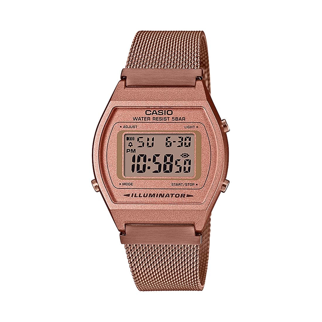 Casio Unisex-Adults Vintage B640WMR-5ADF Rose Gold Digital Dial Rose Gold Stainless Steel Mesh Band D216