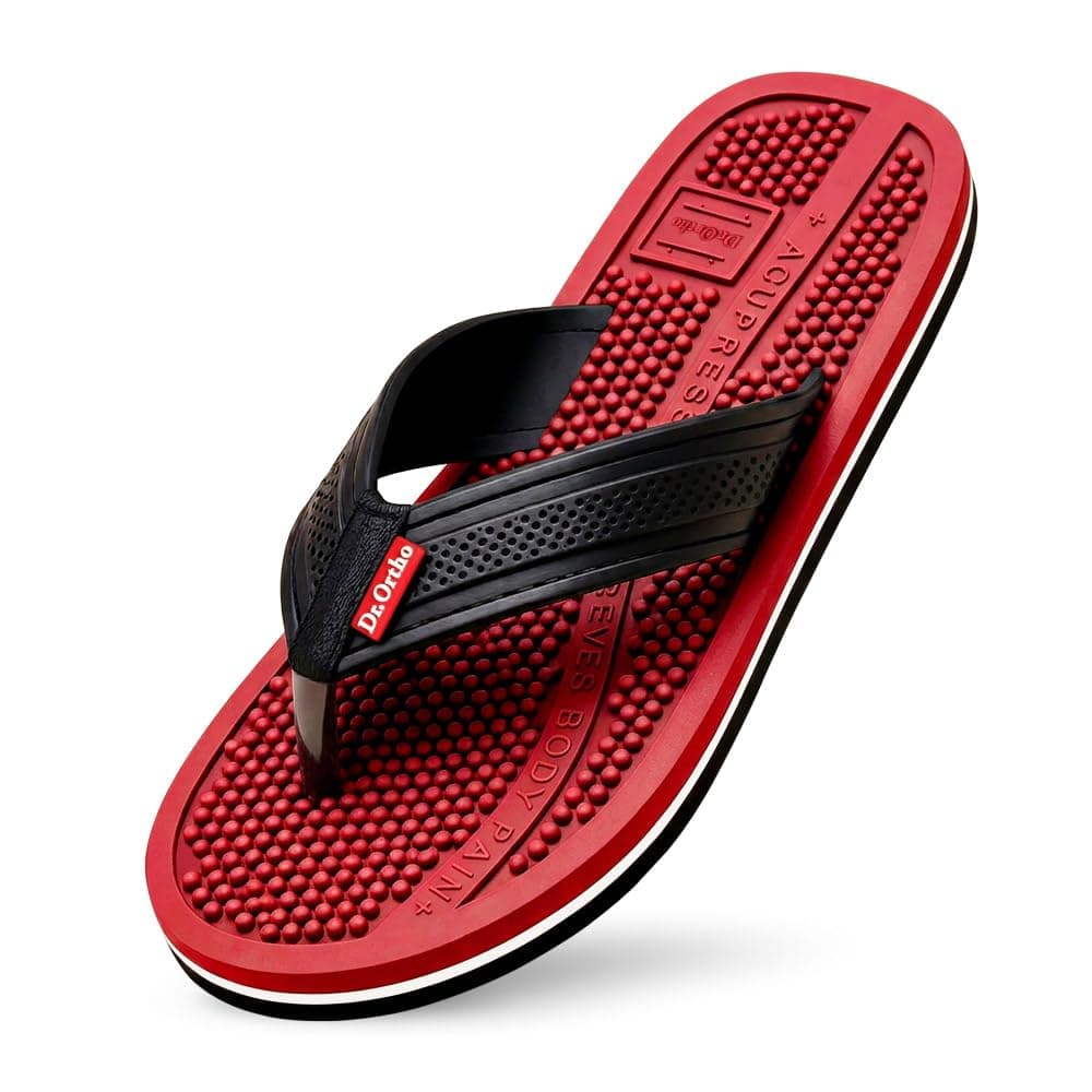 Dr.Ortho Orthopedic Slippers | Acupressure Slippers | Flip-Flops | For Men & Women's Slippers, Red - 8 UK