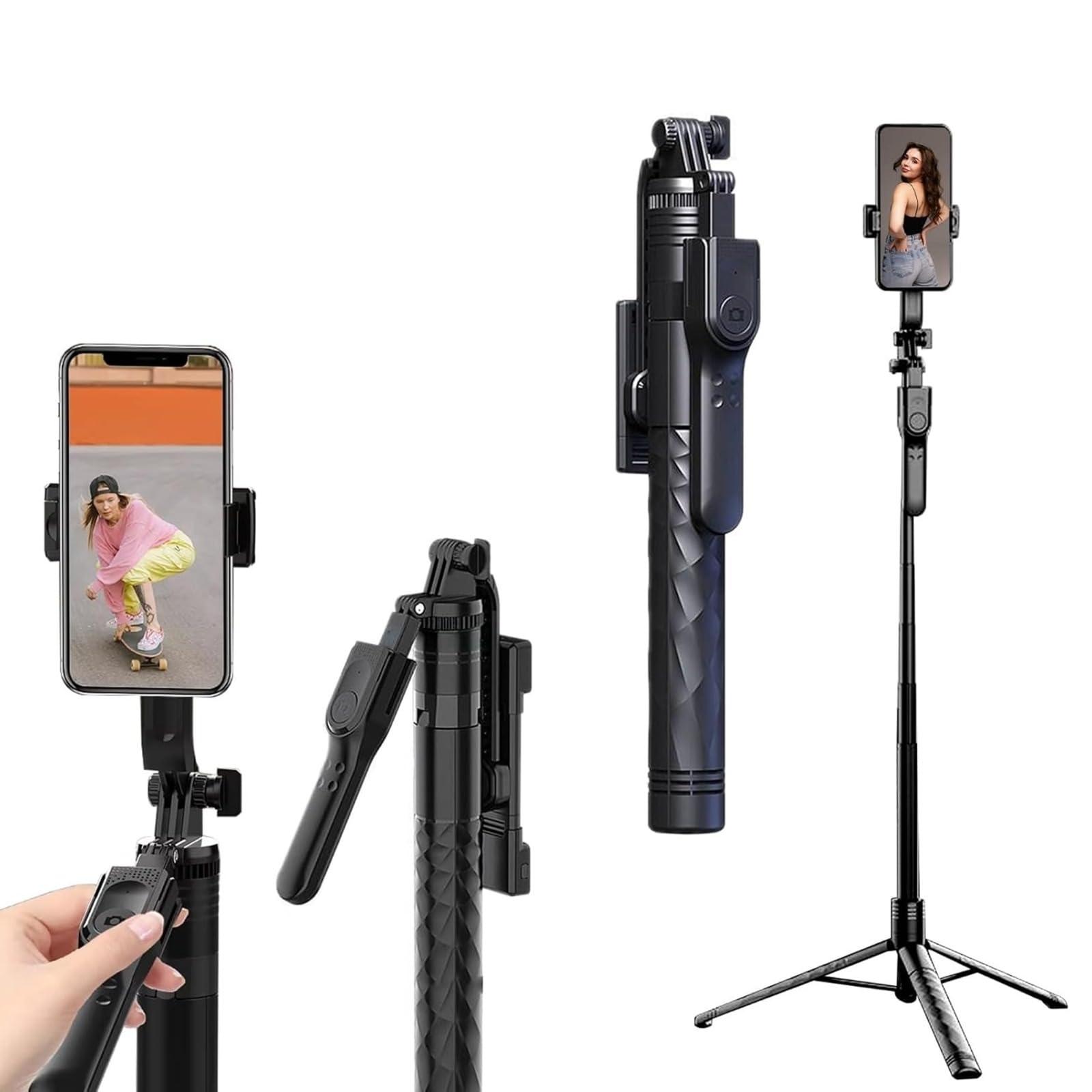 Kratos 69 Inch Tripod Stand for Phone with 360° Rotating Pan Handle, Extendable 3-Leg Tripod with Bluetooth Selfie Stick for Video Shooting, Travel, Compatible with iPhone, GoPro, Smartphones