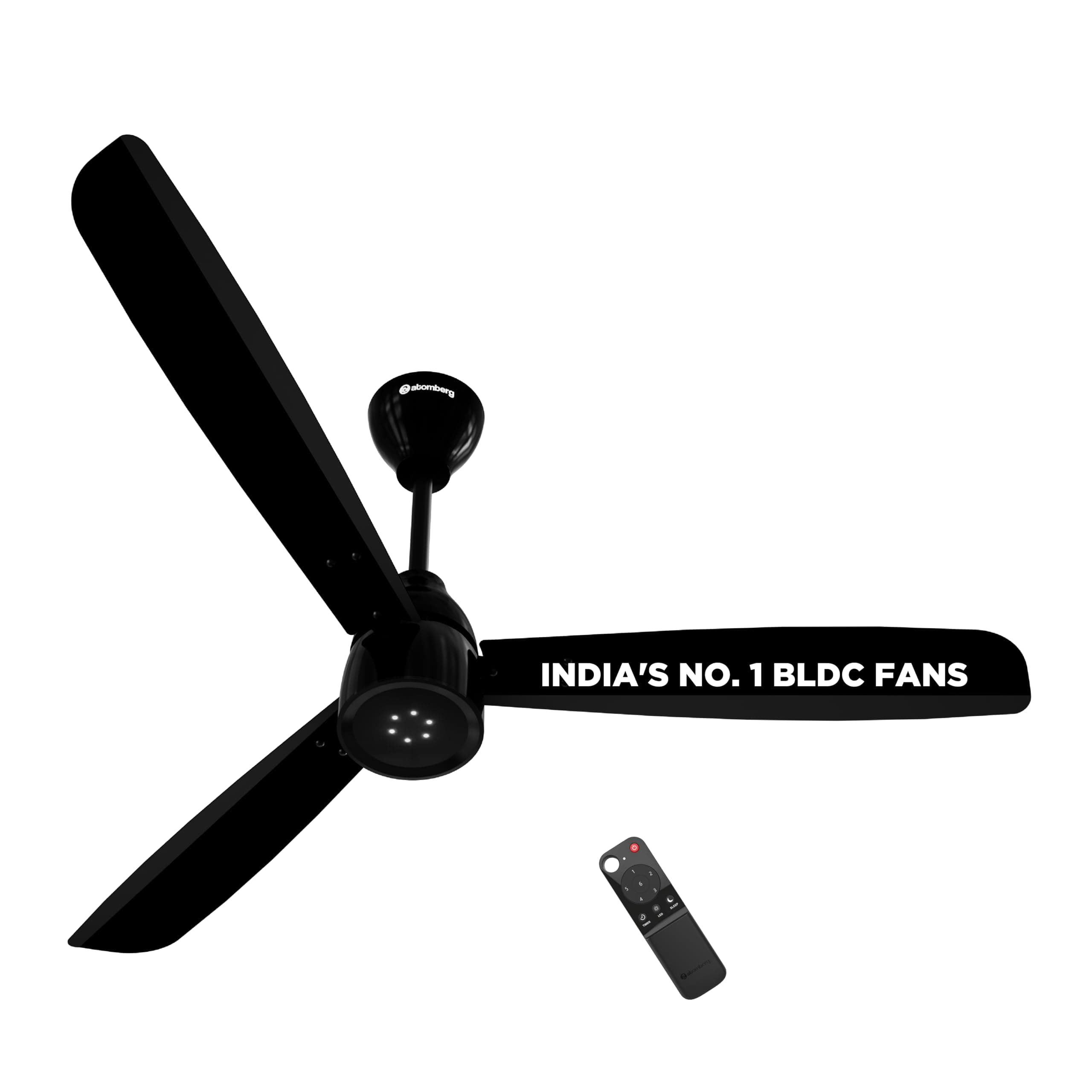 atomberg Renesa Enzel 1200mm BLDC Ceiling Fan with Remote | 5 star | Advance Air+ Technology | LED Speed Indicator | Low Noise | Sleek Design | Power Saving | 3 Year Warranty | Gloss Black