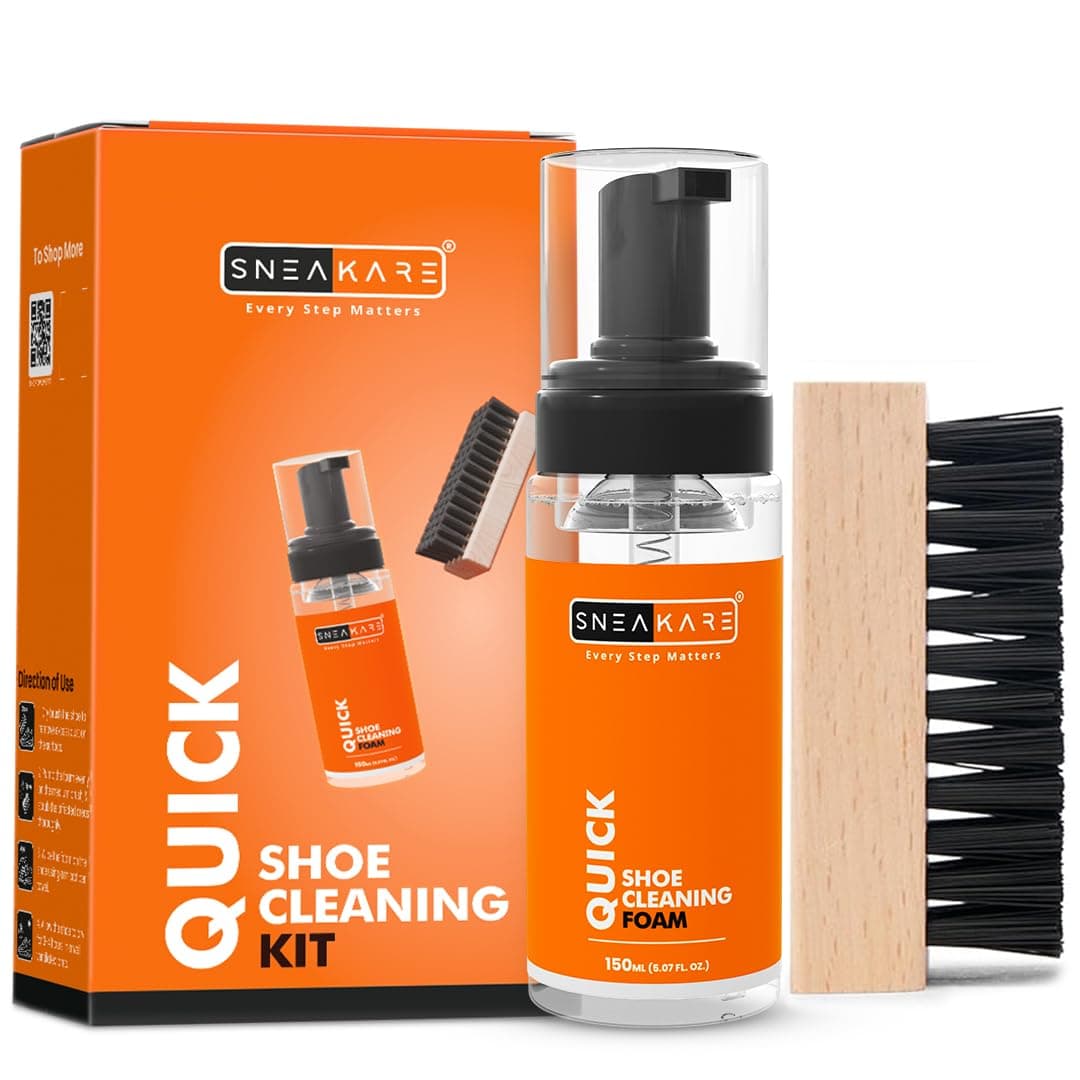 SNEAKARE Quick Shoe Cleaning Kit | Contains 150ml Foam Shoe Cleaner & 1 Medium Shoes Brush | Sneaker Cleaning Kit | Suitable for Sneakers, Nubuck, Leather, Suede & Sport Shoes