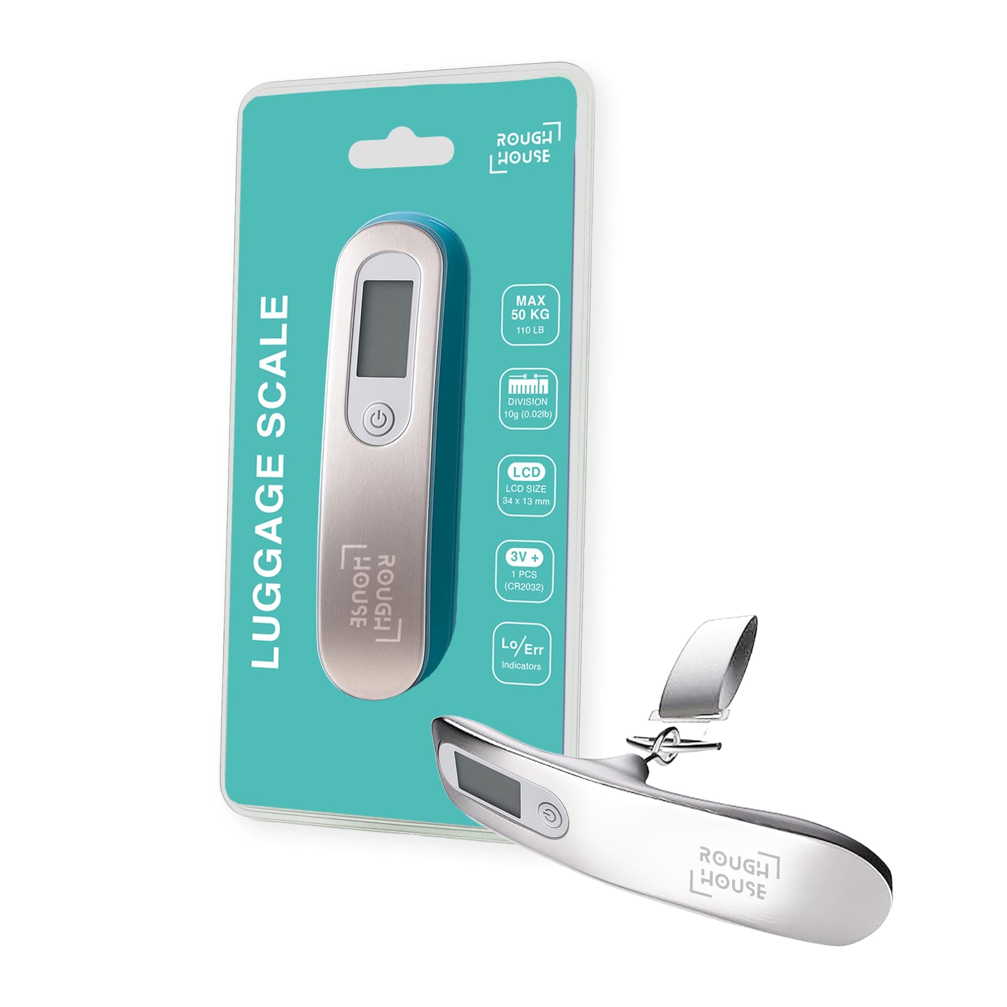 Roughhouse Digital Luggage Scale – 50kg Travel Weighing Scale for Flights | Ultra-Compact, Accurate & Tough | for Young Travellers & Backpackers