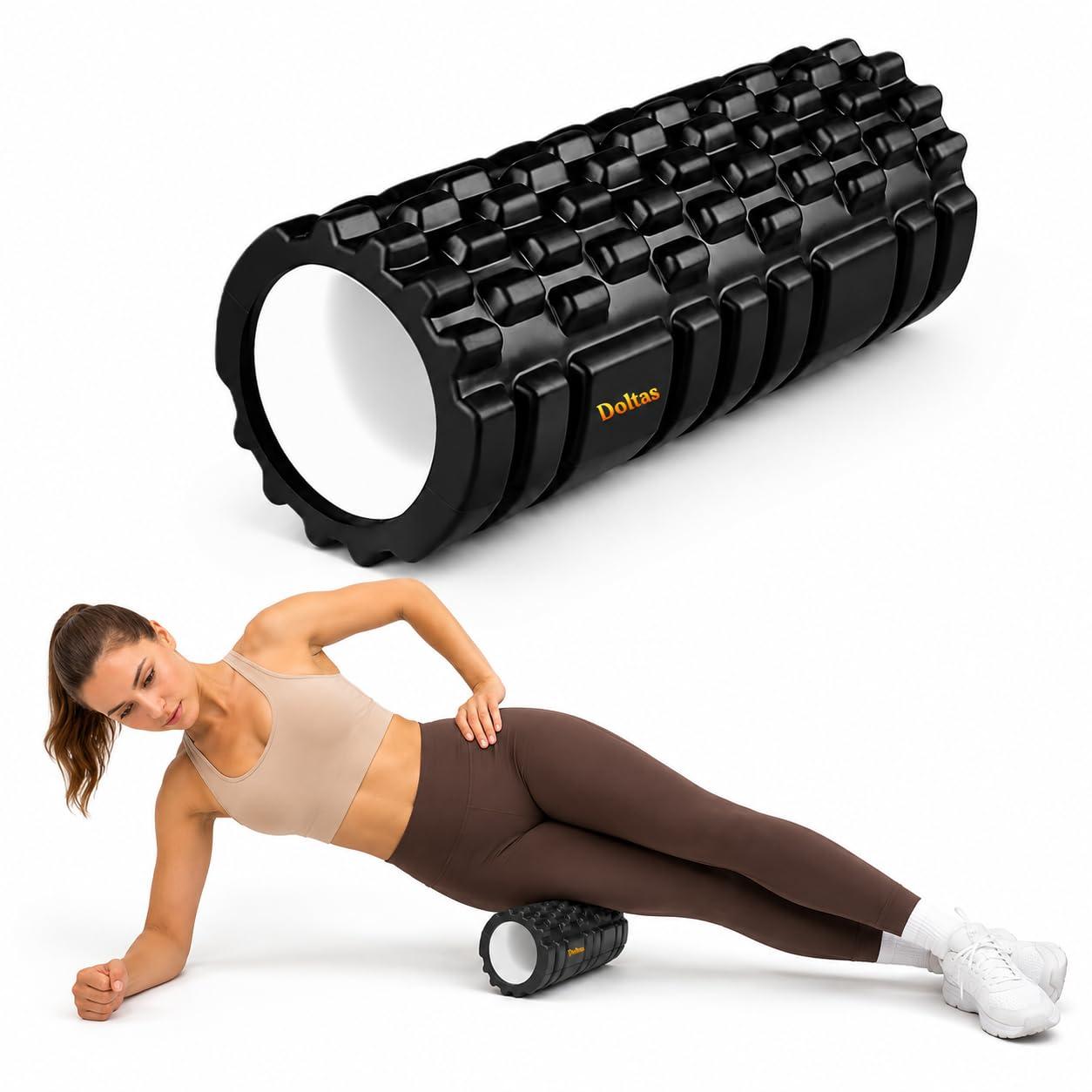 DOLTAS Foam Roller for Back Pain Relief | High Density Deep Tissue Massage Roller for Muscle Recovery, Exercise & Stretching | Body Pain Relief Roller for Gym, Home Workout, Yoga & Physiotherapy | Black