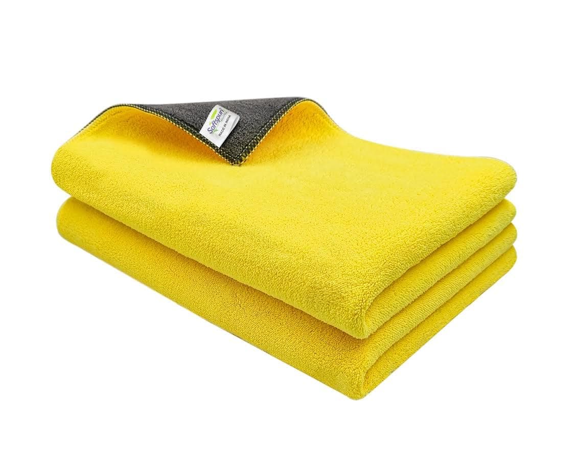 SOFTSPUN 900 GSM, Microfiber Cloth 40x60 Cms 2 Piece Yellow+Grey Towel Set, Extra Thick Microfiber Cleaning Cloths Perfect for Bike, Auto, Cars Both Interior and Exterior.