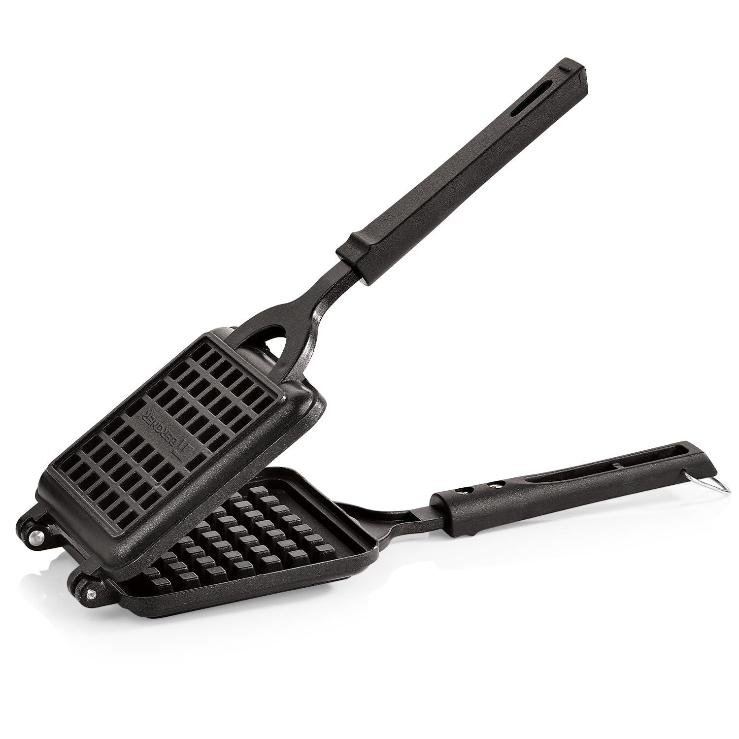 Bergner Essential Plus Waffle Maker for Crispy Waffle at Home, Waffles In Minutes, Pancake Maker, Non-Stick Coating, Flip and Lock Mechanism, Durable, Reliable Cast Aluminium - Gas Stove Compatible