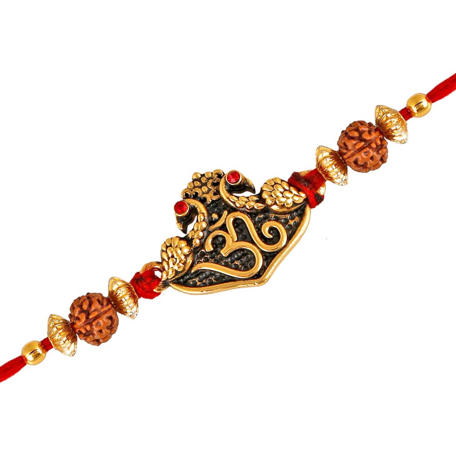 Mahi Rakhi for Brother Gold Plated Divine Om Rudraksh Single Rakhi for Bhai, Bhaiya, Brother (RA1100597G)