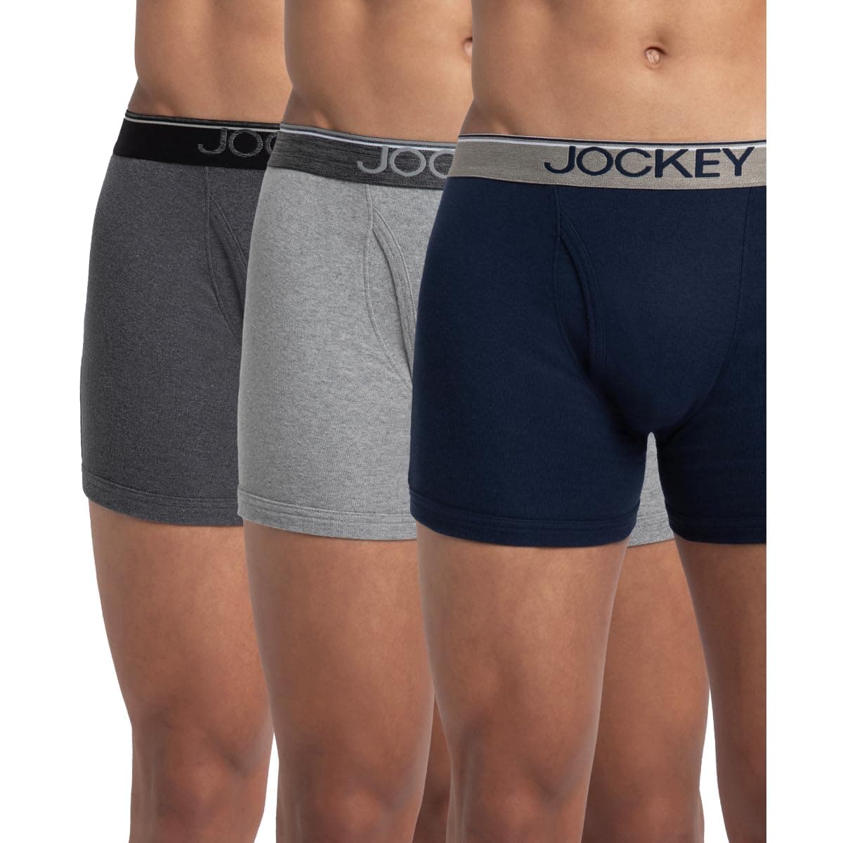 Jockey 8009 Men's Super Combed Cotton Rib Solid Boxer Brief with Ultrasoft Waistband (Pack of 3)_Multi Colour_M