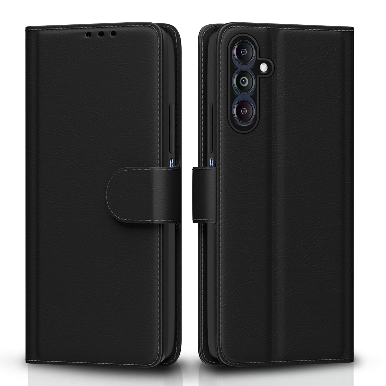 Pikkme Flip Cover Leather Finish | Inside TPU with Card Pockets | Wallet Stand and Shock Proof | Complete Protection Flip Case for Samsung Galaxy M14 5G(Black)