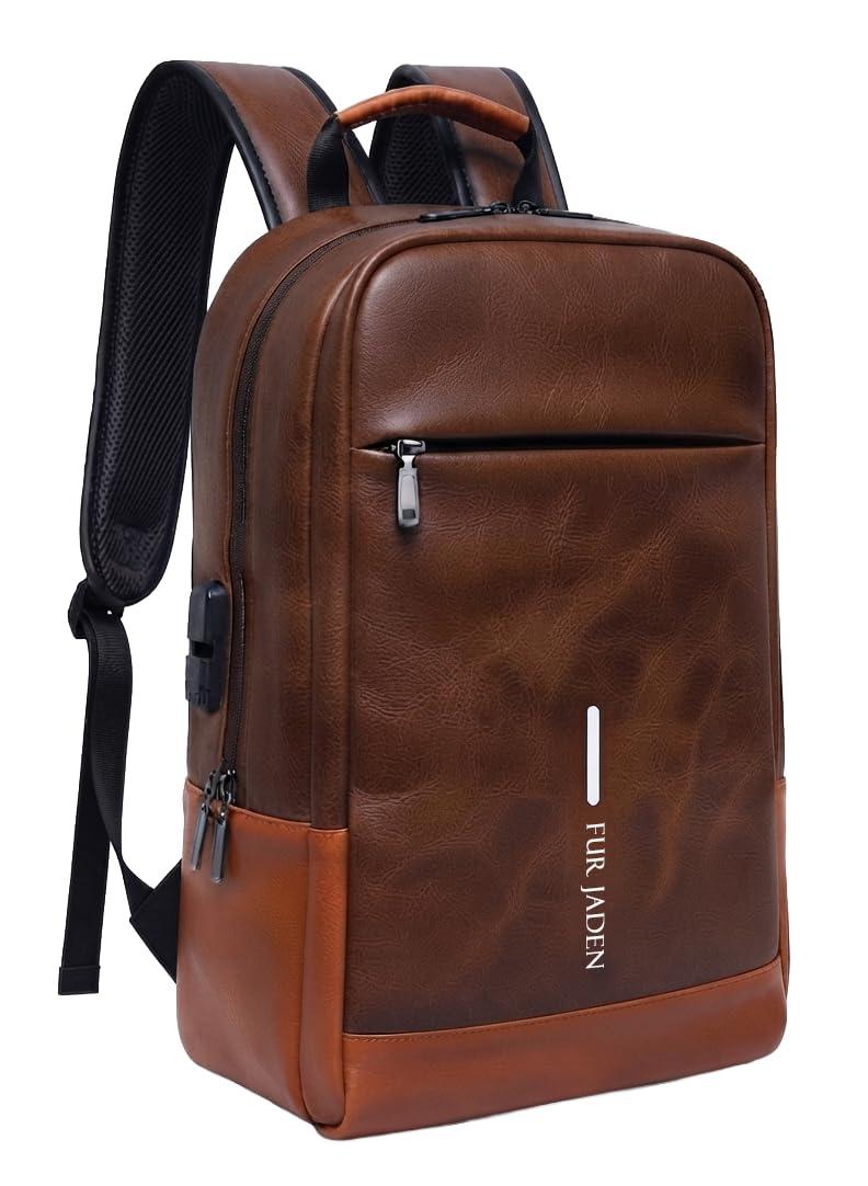 FUR JADEN Anti Theft Number Lock Backpack Bag with 15.6 Inch Laptop Compartment,Organizer Pocket for Men Women Boys Girls (Tan & Brown)