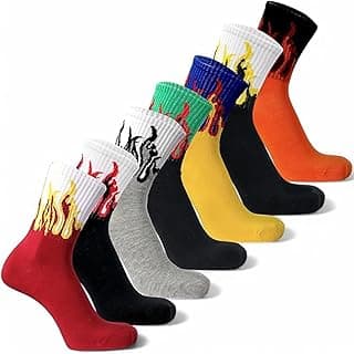 TENDSY Socks for Men & Women | Pack of 7 Pairs | Multicolored Flame Print Cotton Crew Socks | Free Size Breathable & Casual Socks for Sports, Gym & Daily Use