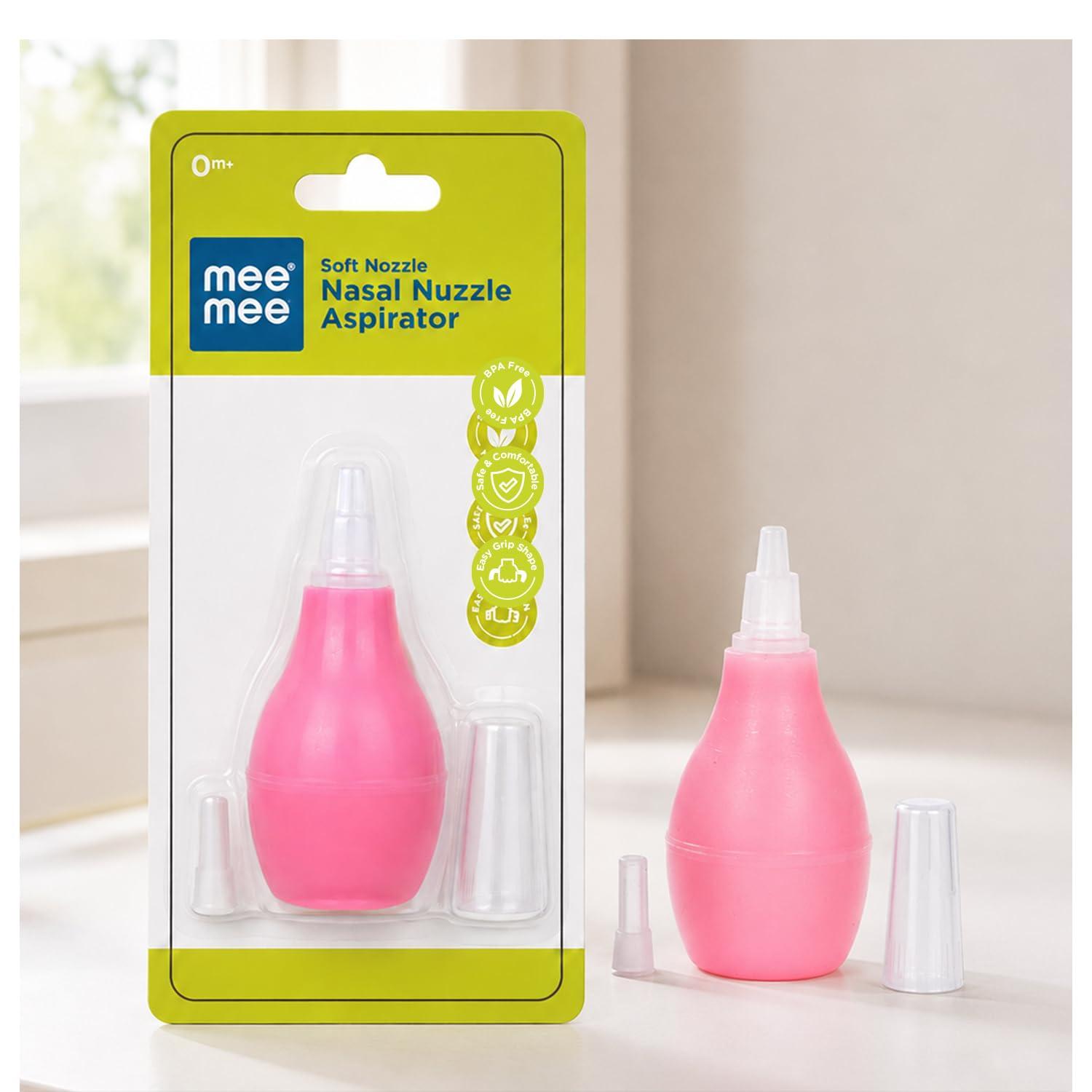 Mee Mee Baby Nose Cleaner | Baby Nasal Aspirator | Gentle Suction for Blocked Nose | Soft Silicone Tip, Safe & Hygienic | (With Easy Grip - Single Pack, Pink)