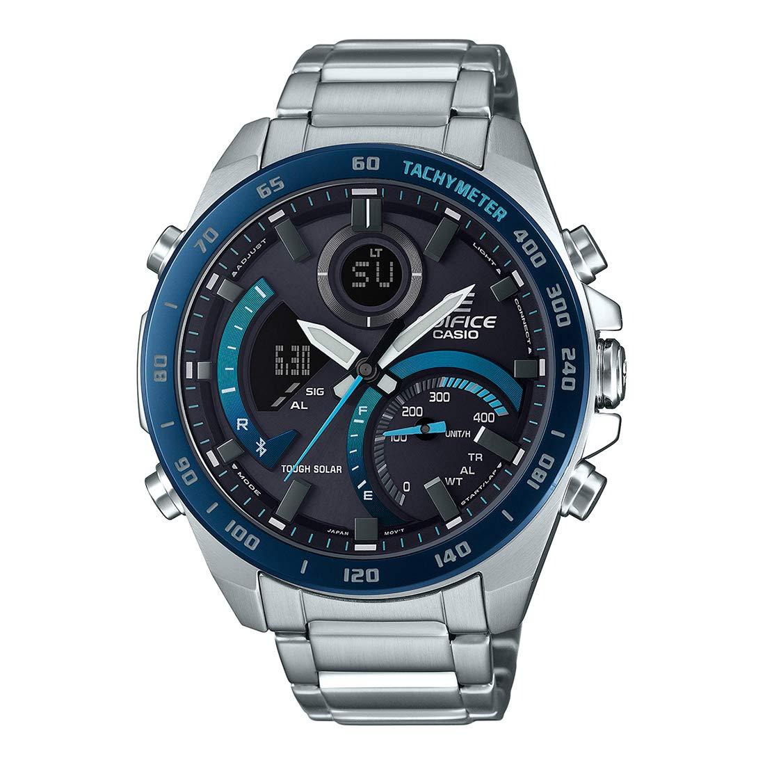 Casio Edifice ECB-900DB-1BDR Bluetooth Analog-Digital Black Dial Men Watch Silver Metal Strap (EX500)