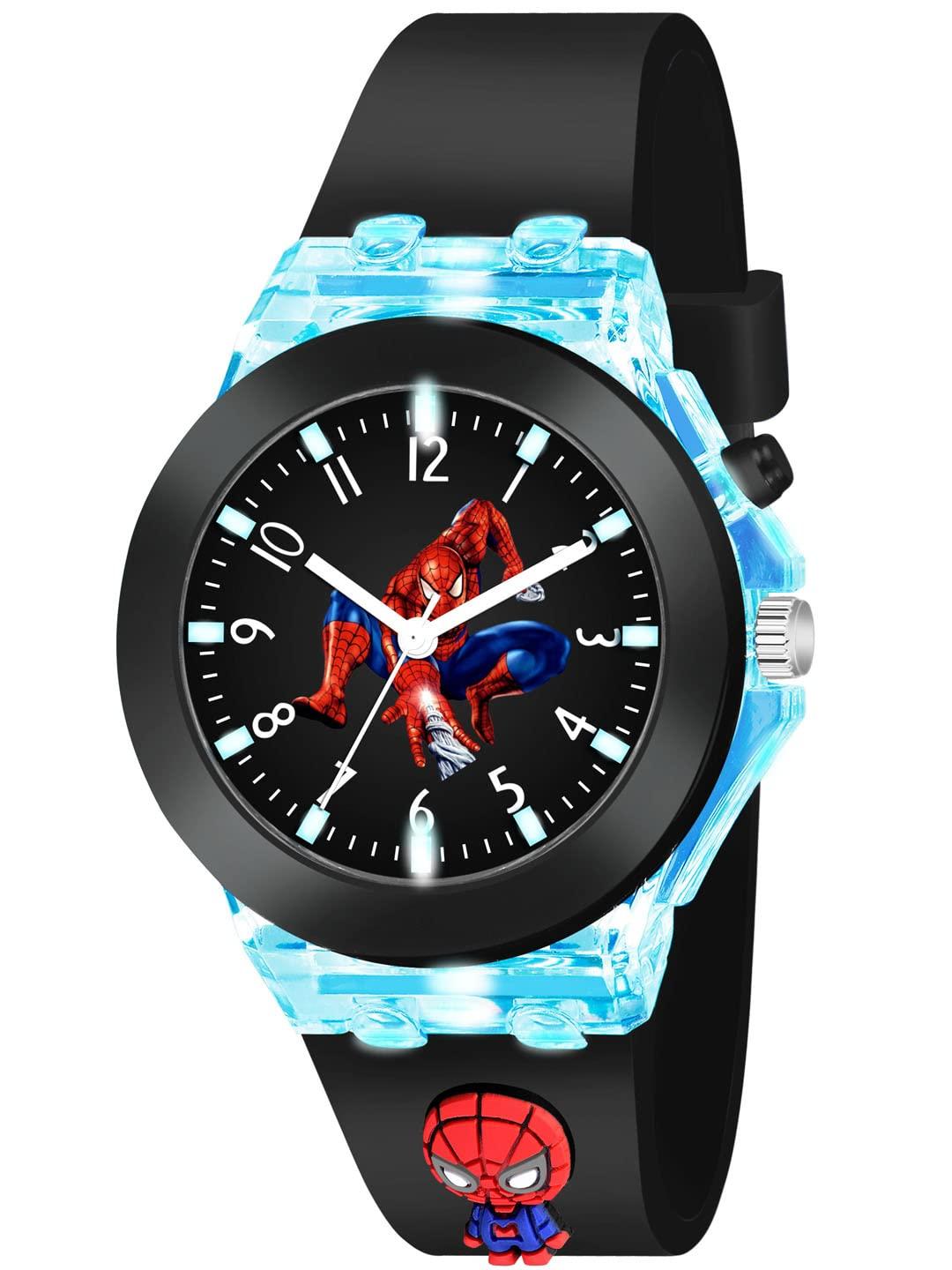 Shocknshop Nylon Led Luminous Kids Children Cute Cartoon Multi Color Lights Analogue Watch For Girls (Black Colored Dial & Strap) -W327