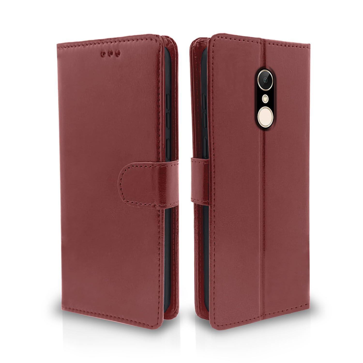 Pikkme Flip Cover for Redmi 5 Flip Cover | Leather Finish | Shockproof with Card Pockets & Wallet Stand | Ultimate Protection Case (Brown)