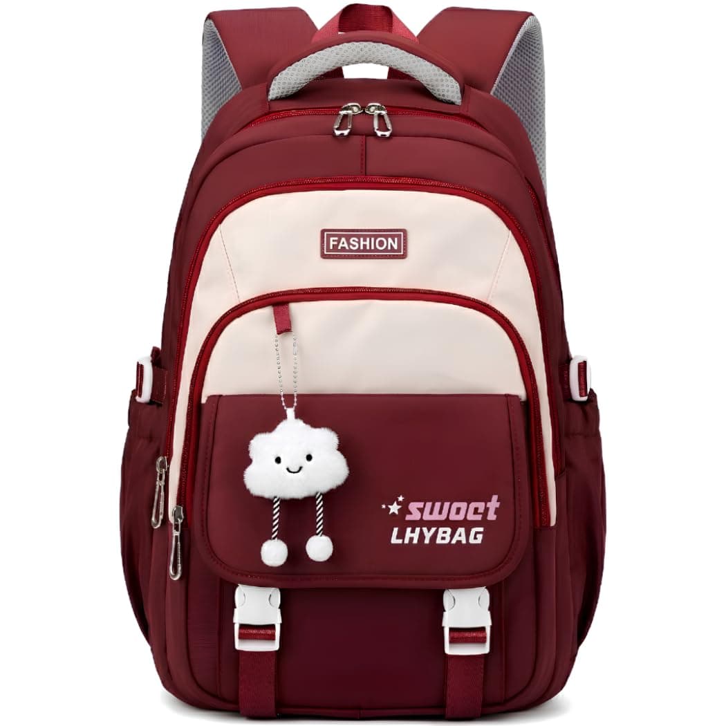 Meriox School Bag for Girls, Aesthetic Collage Backpack with Cloud Keychain