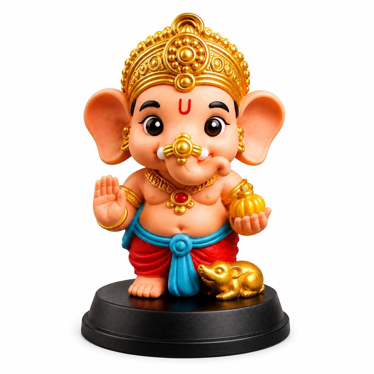 Lord Ganesha Car Dashboard Idol | Ganpati Bappa Murti for Car Dashboard | Resin Ganesh Ji Showpiece for Home Temple & Office | Vastu Decorative Idol | Housewarming & Festival Gift
