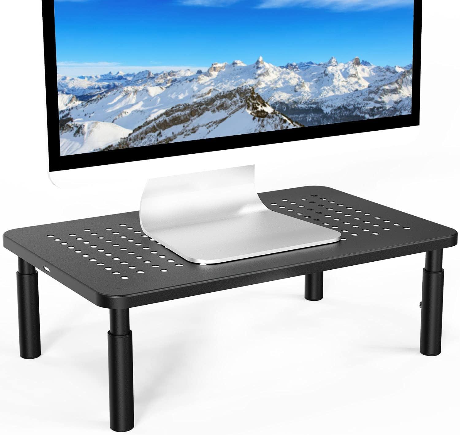 TARKAN Monitor Stand for Desk, Laptop PC Riser 3 Height Adjustable with Airflow Vents (Steel | Black)
