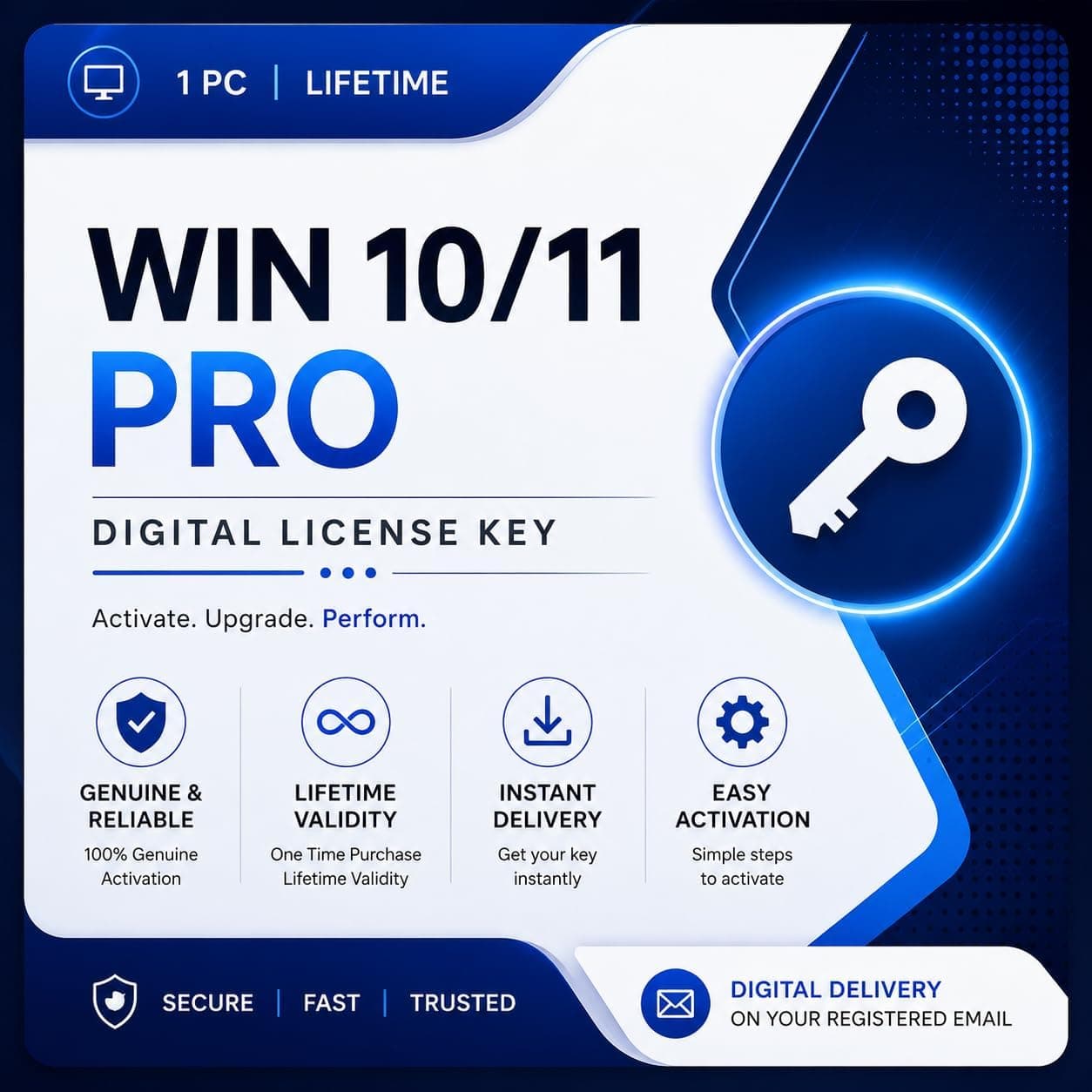 Win 11 Pro (Lifetime Activation Product Key (1 Device, 32/64 Bit) | Permanent Activation | Reinstallation Supported