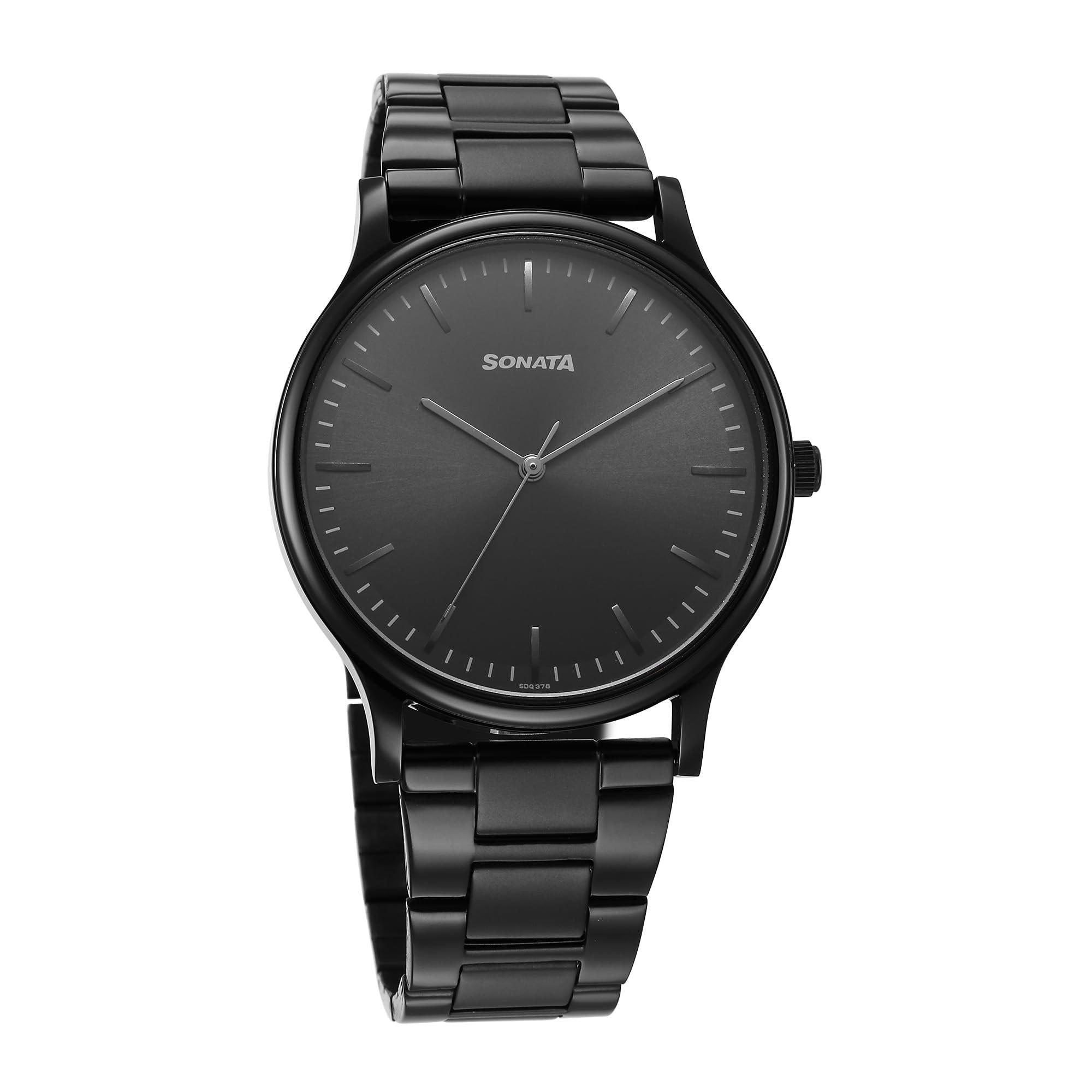 Sonata Aspire Quartz Analog Dial Stainless Steel Strap Watch for Men, Black