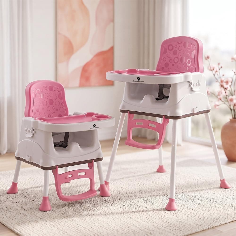 StarAndDaisy High Chair for Baby | Adjustable Baby Feeding Chair for 0–5 Years with Detachable Double Tray, 4-Position Adjustment, Anti-Slip Feet & Stable Support | Baby Chair
