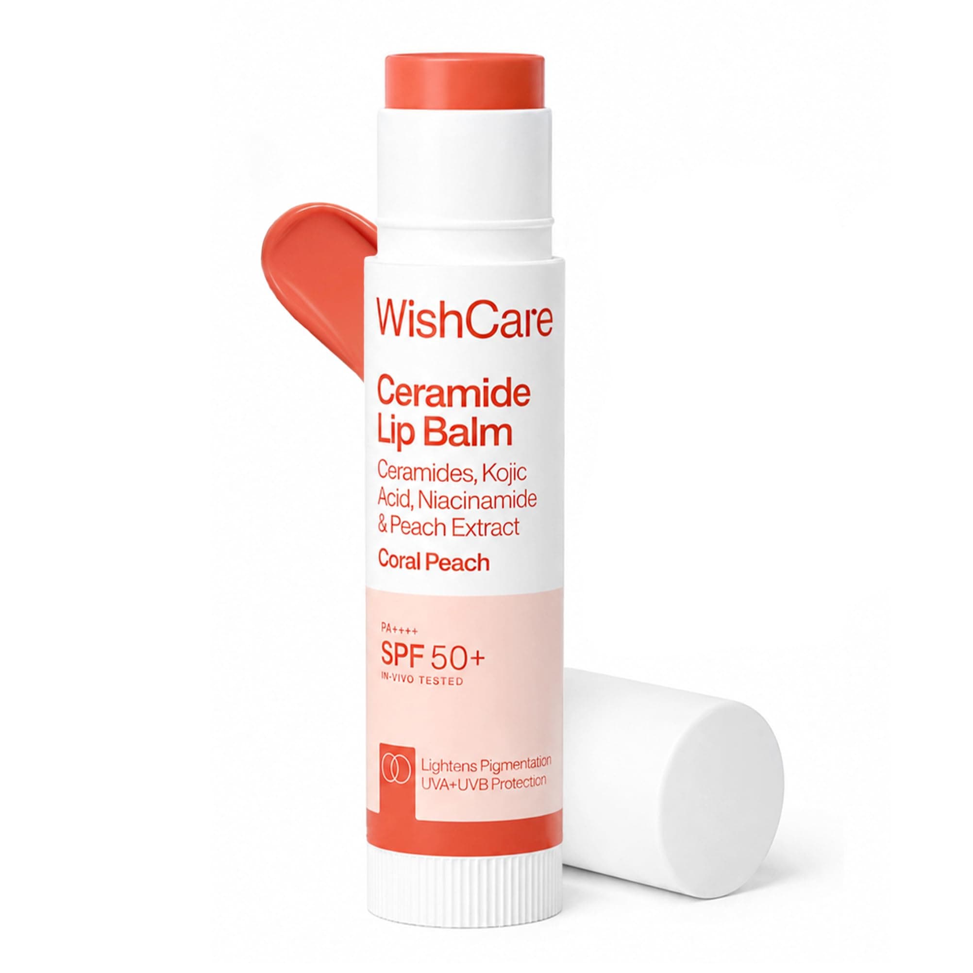 WishCare Tinted Lip Balm SPF 50 PA++++ | Brightening Lip Balm for Dark Lips | In-Vivo Tested | Kojic Acid & Niacinamide | For Women | 5g (Coral Peach)