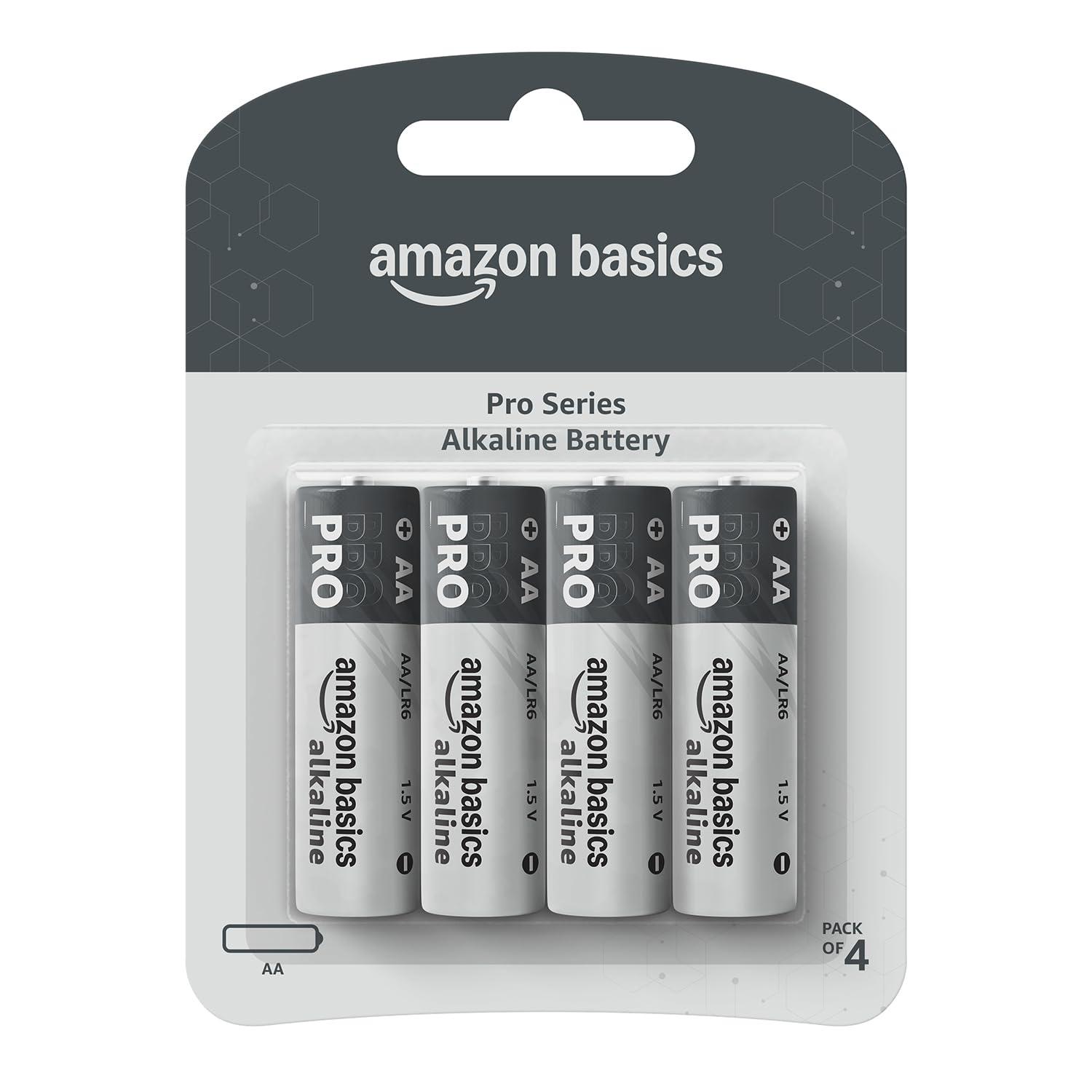Amazon Basics Pro Series AA Alkaline Battery | Pack of 4 | for High Drain Devices | Toys, Digital Camera, Electric Toothbrush