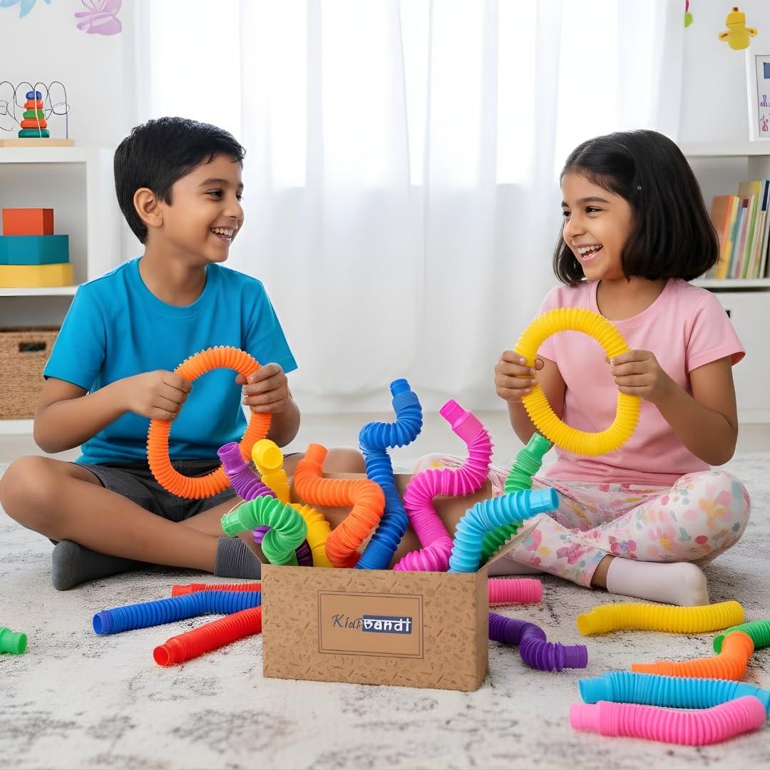 Kids Mandi Pop Tubes Sensory Fidget Toy Set (Pack of 24) | Colorful Stretch, Bend & Connect Tubes for Stress Relief, Focus & Motor Skill Development | Perfect Sensory Toy for Toddlers