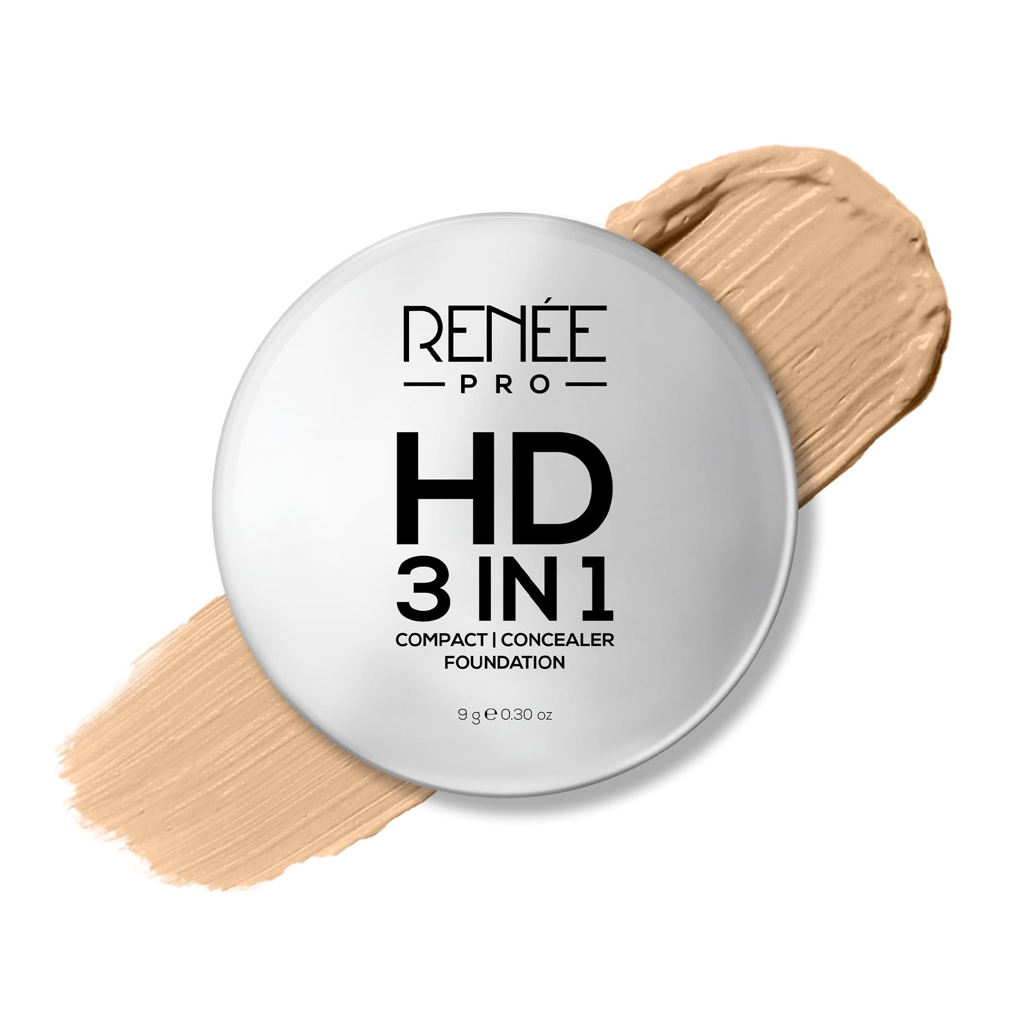 RENEE PRO HD 3 In 1 Compact,Concealer, Foundation - Ivorie, SPF 20, Matte Finish, High Coverage, Ultralight & Silky Smooth Finish, Enriched With Vitamin E, C & Aloe Vera - 9 Gm