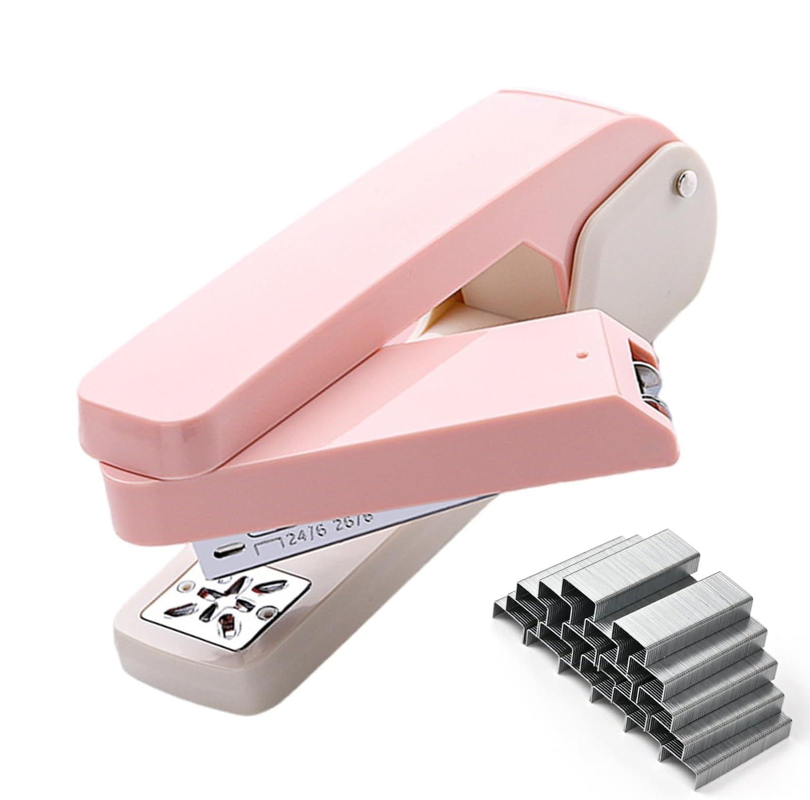 360° Rotatable Desk Stapler with 1000 Staples, 20 Sheets Capacity, Swing Arm Swivel Stapler for Booklet Binding, Portable Mini Office Stapler, Jam-Free, Non-Slip Base for School, Office, Home (Pink)