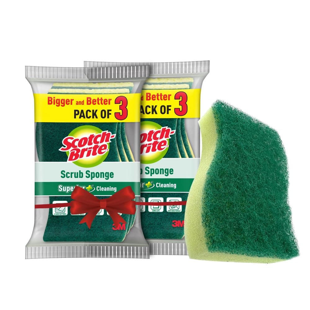 Scotch-Brite Scrub Sponge - Pack of 6 | Kitchen Scrubber with Sponge for Everyday Utensil Cleaning