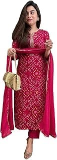 GoSriKi Viscose Printed Straight Kurta with Pant and Dupatta for Women | Viscose Wine | 3/4 Sleeve | Round Neck V-Slit | Ethnic Wear Casual Wear