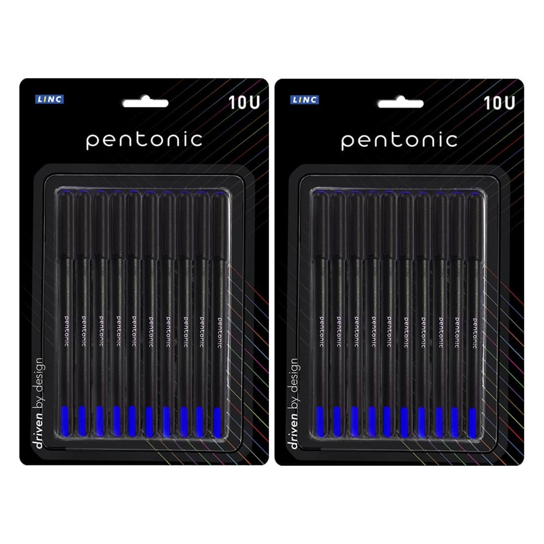 Pentonic 0.7 mm Ball Pen Blister Pack | Black Body | Blue Ink | Set of 10 Pens x 2 Packs