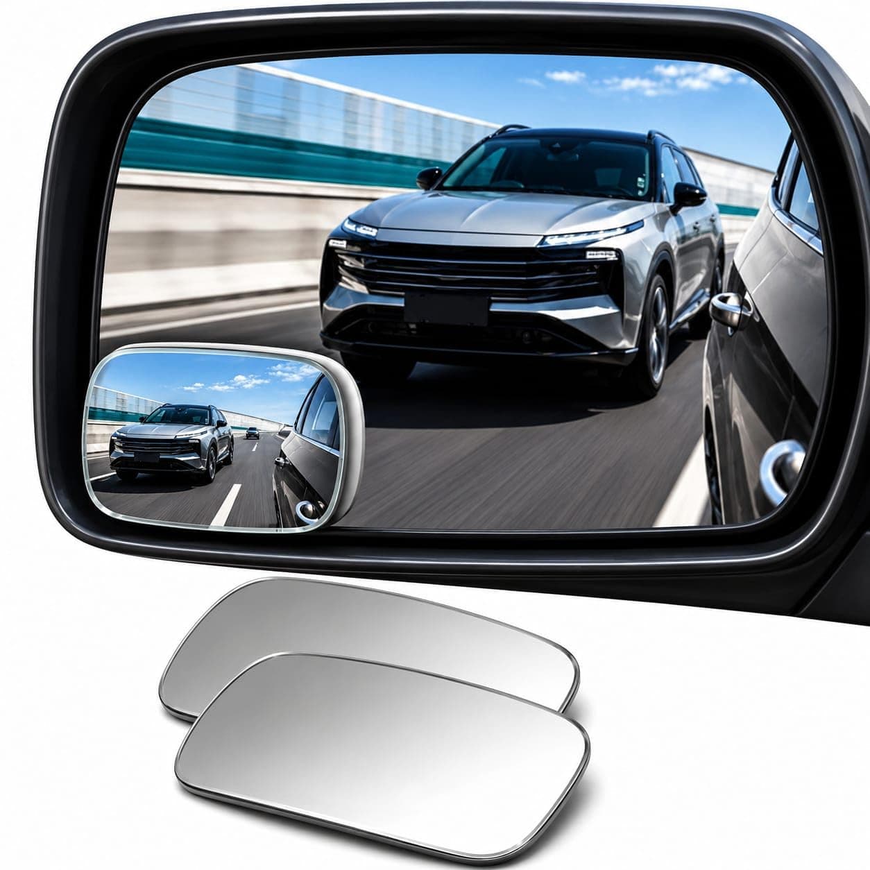 2PCS Blind Spot Car Mirror, HD Glass Frameless Convex Side Mirror Blindspot, Wide Angle Rear View Mirrors for SUVs, Trucks and RVs - Car Accessories (Rectangle Shaped)